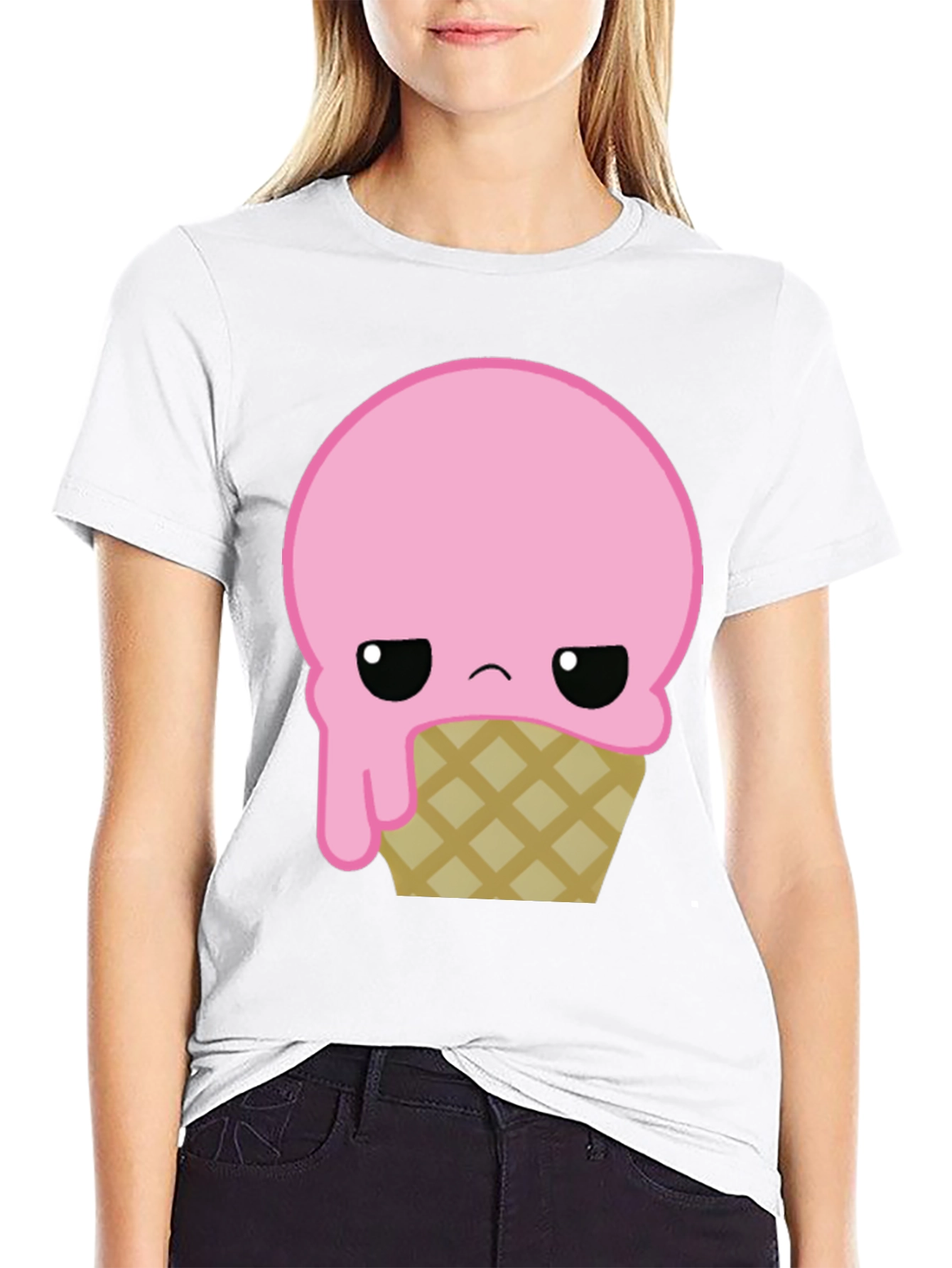 Black Sad Ice Cream Cone Graphic T-Shirt view 9