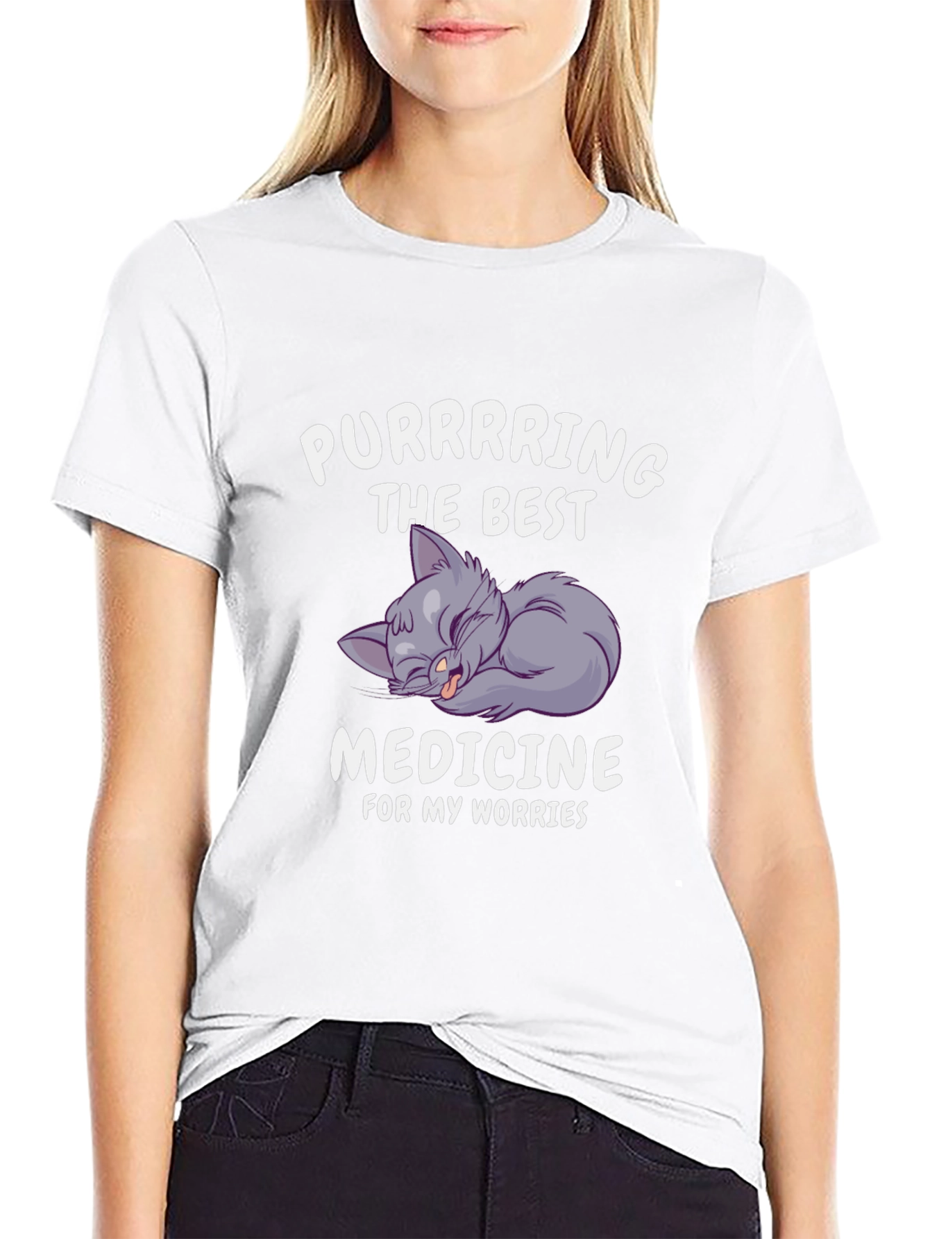 Black Purrring Cat T-Shirt - The Best Medicine For Worries view 9