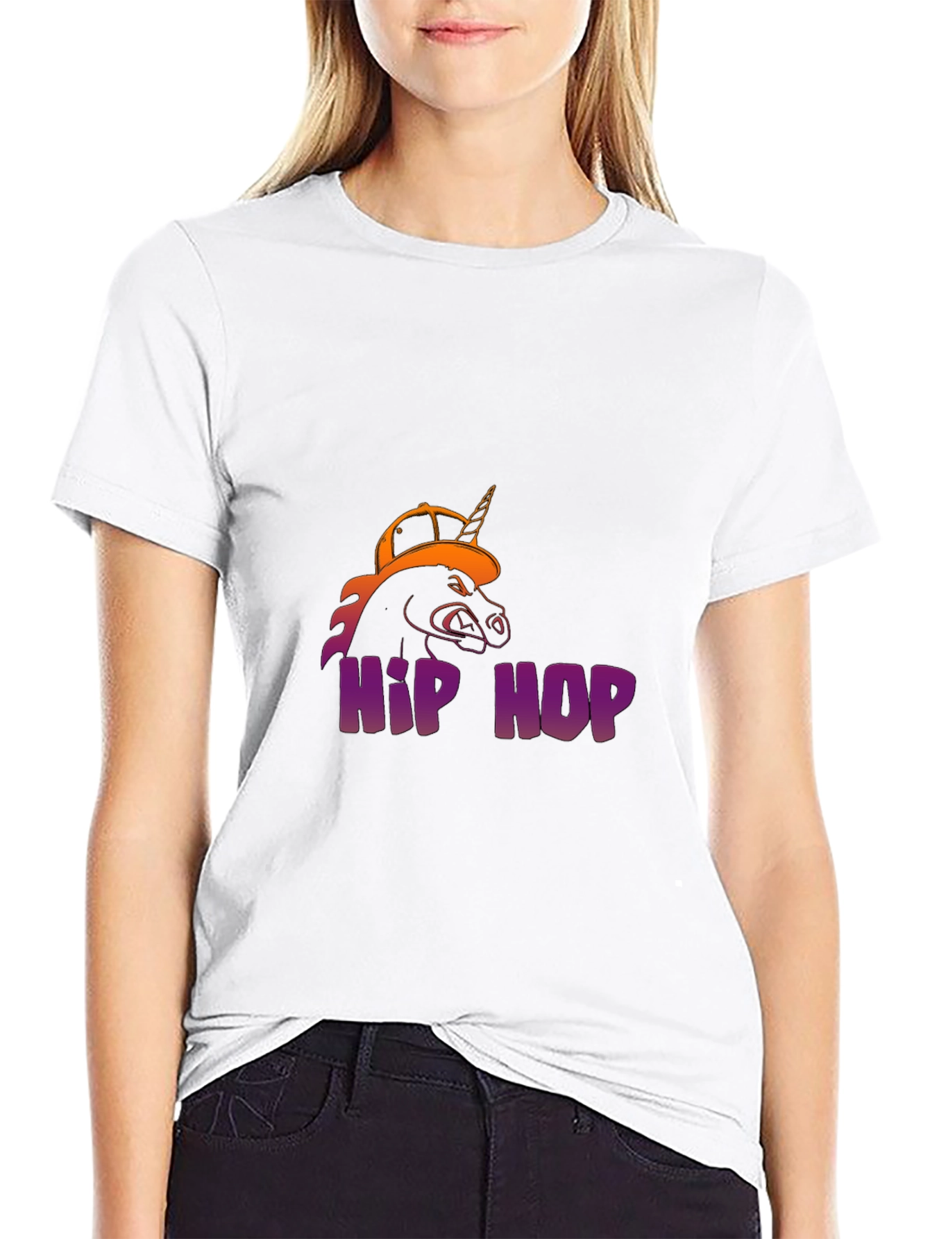 Black Hip Hop Unicorn Graphic T-Shirt view 9