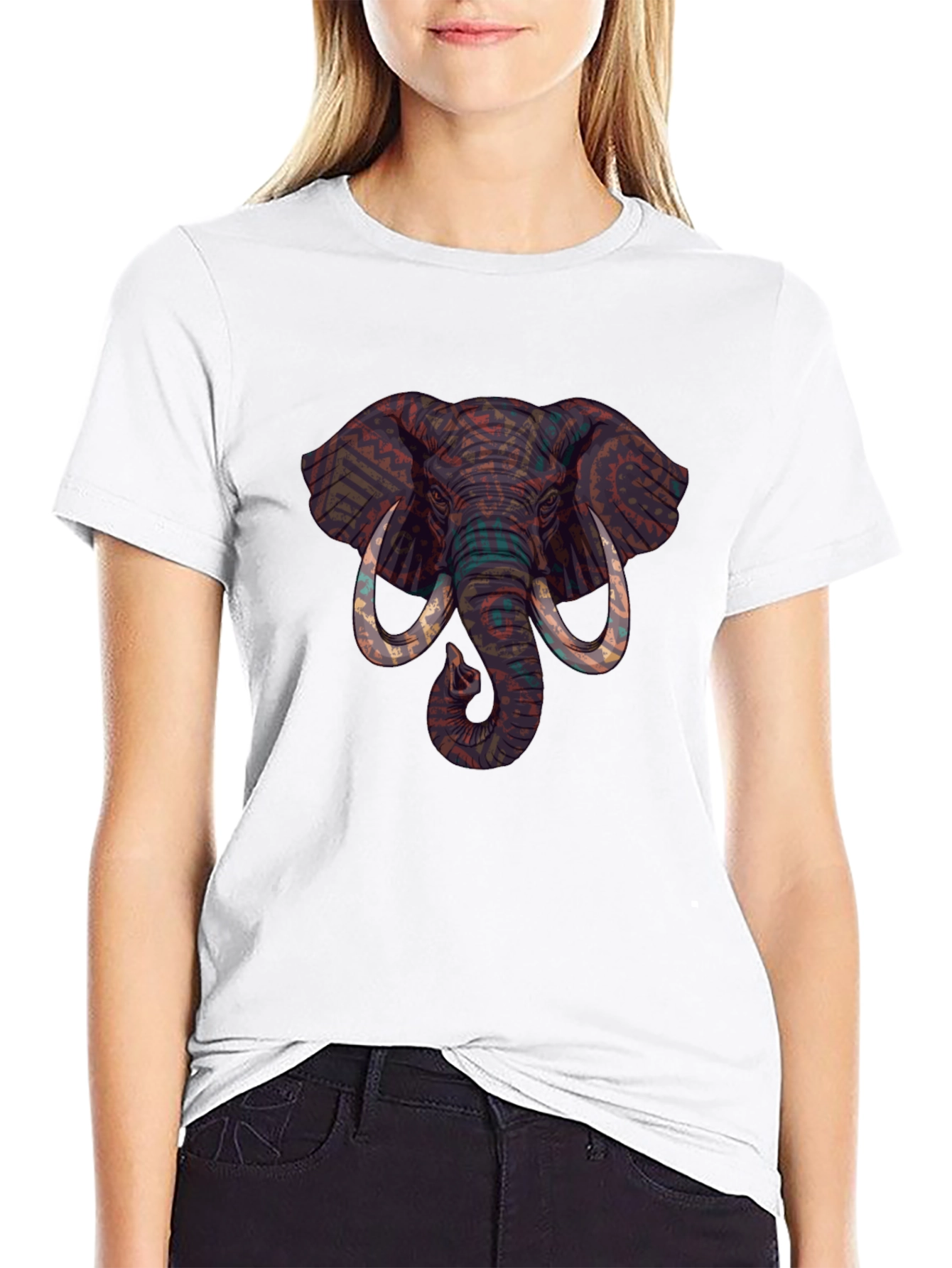 Black Elephant Graphic Print Crew Neck T-Shirt view 9