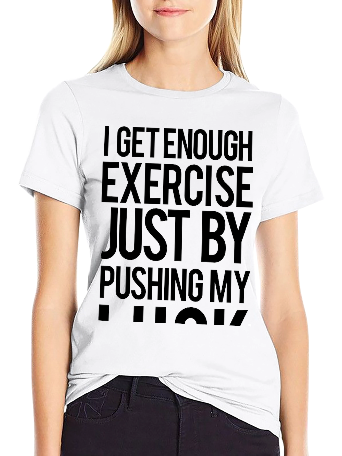 Black Funny Exercise T-Shirt: Pushing My Luck Graphic Tee view 9