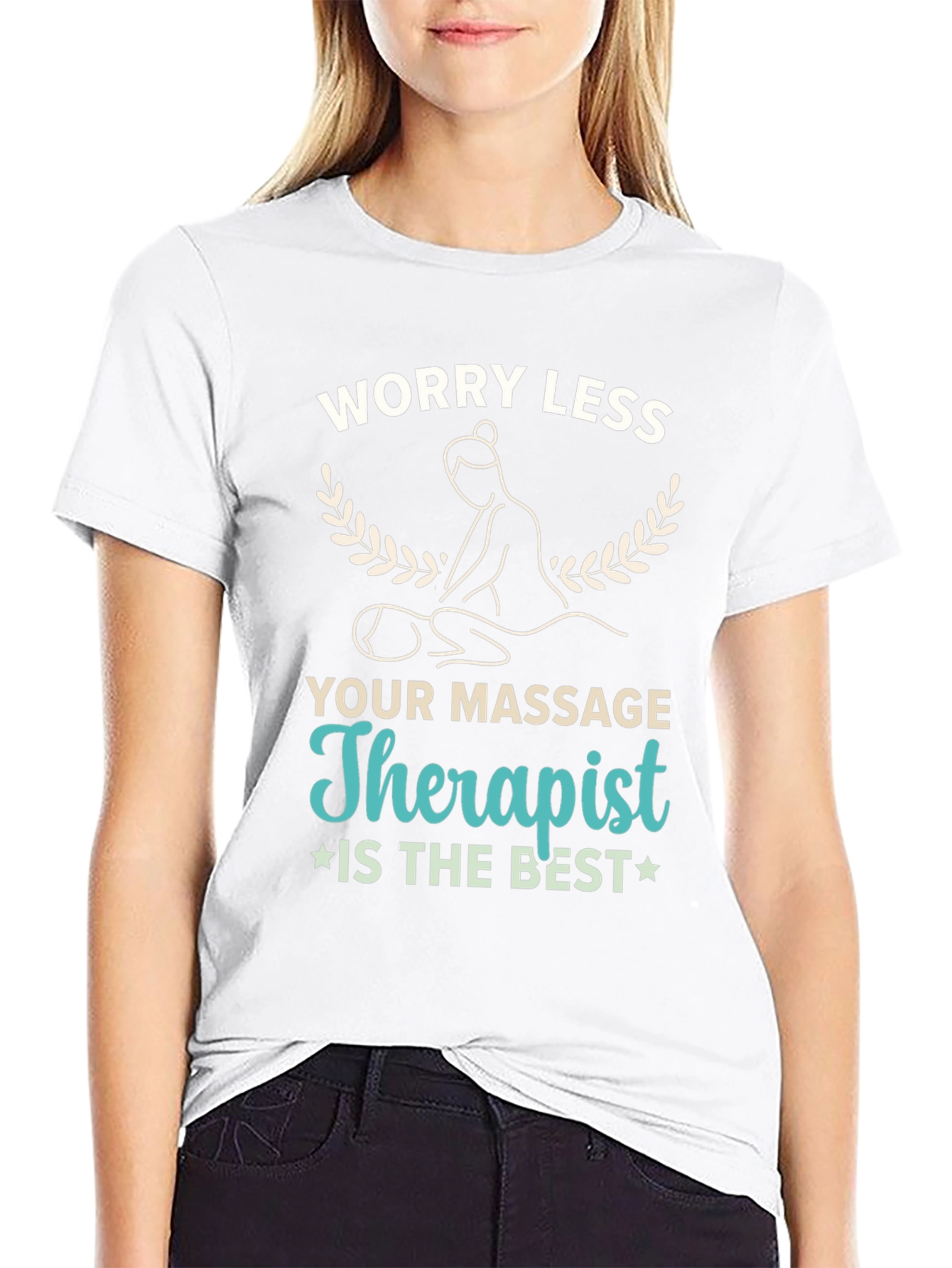 Black Worry Less Massage Therapist T-Shirt view 9