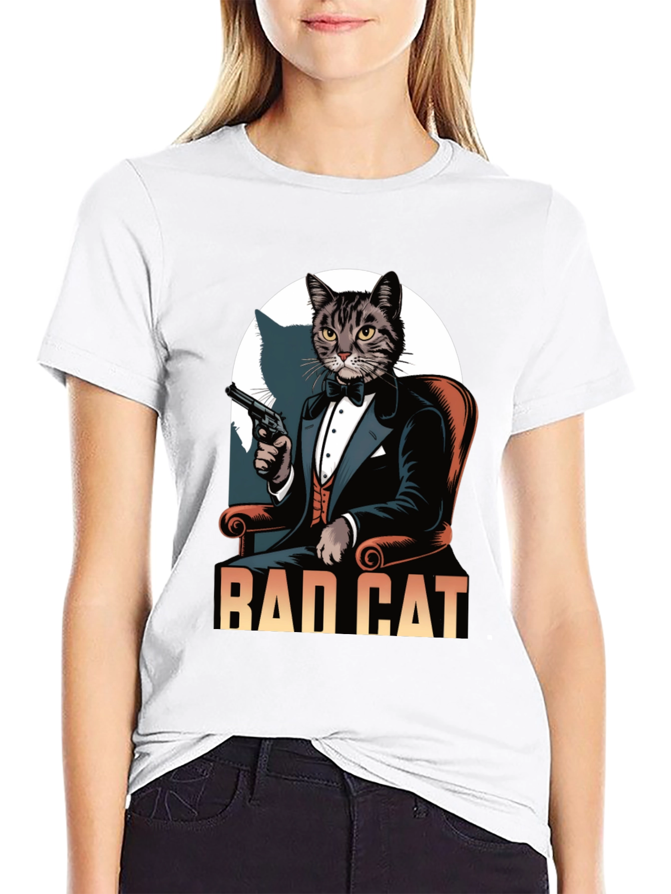 Black Bad Cat Tuxedo T-Shirt view 9
