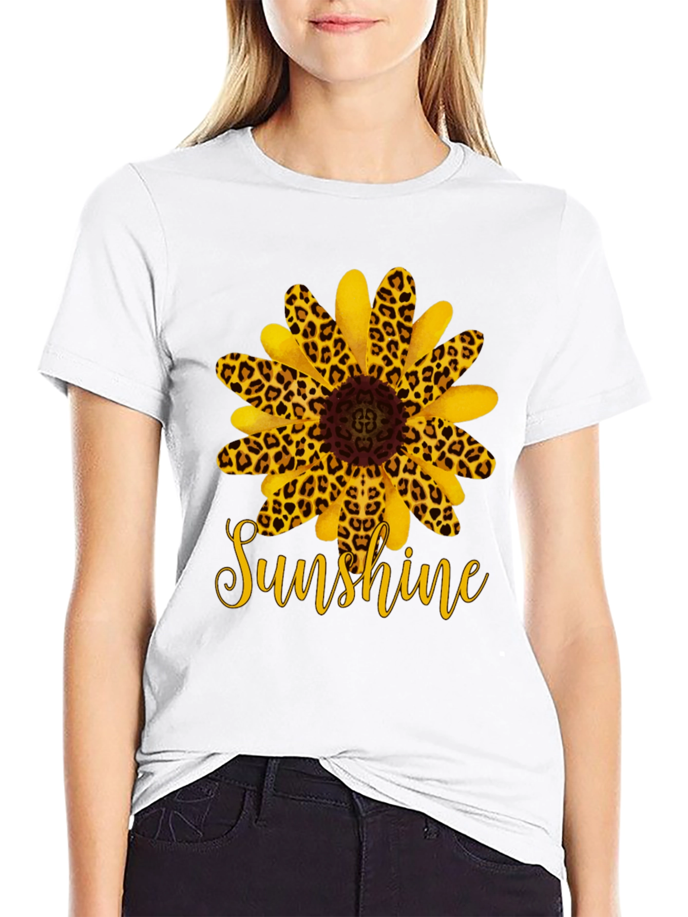 Black Leopard Sunflower 'Sunshine' Black T-Shirt view 9