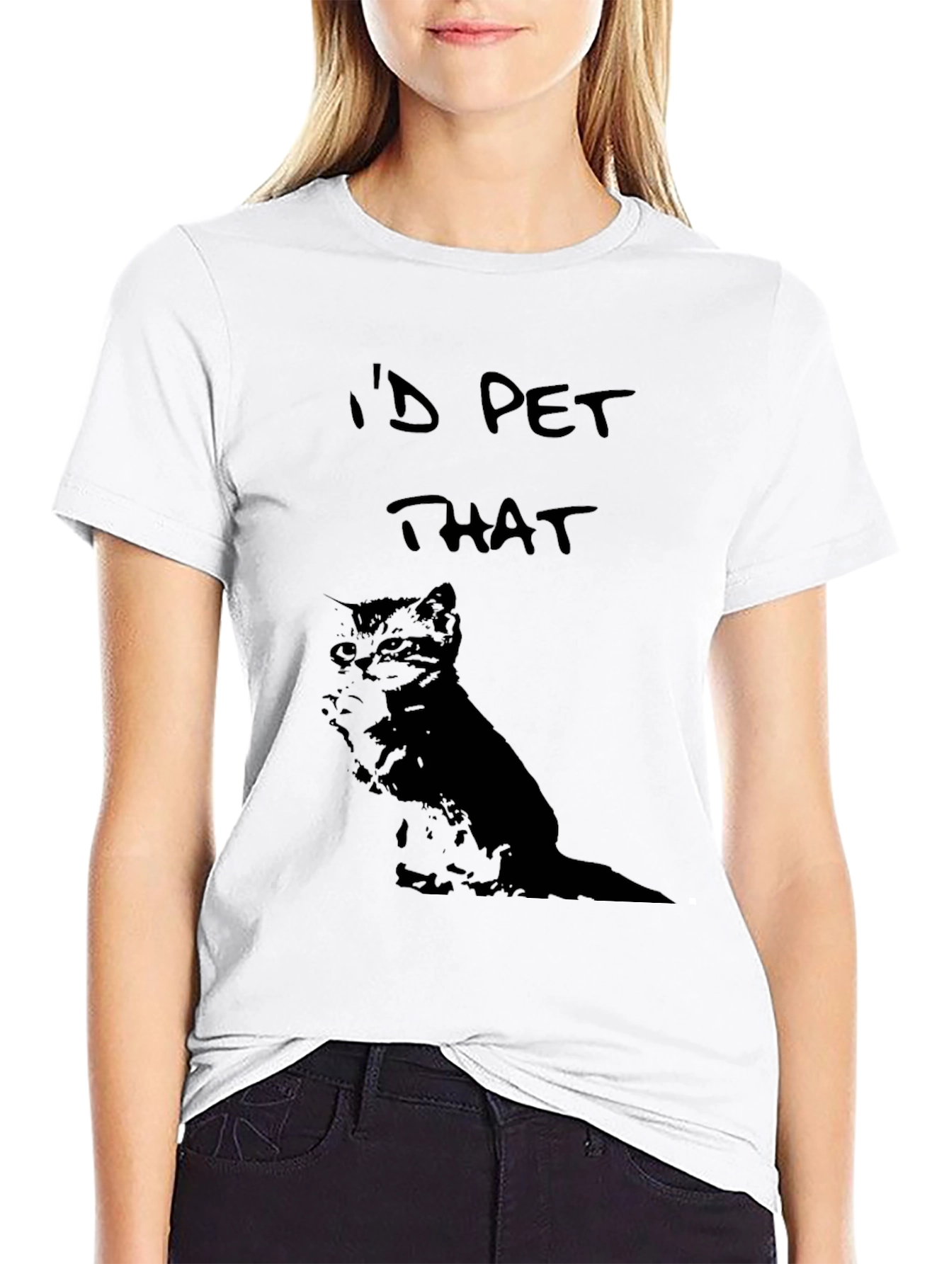 Black I'd Pet That Cat Graphic Tee - Soft Cotton Comfort view 9