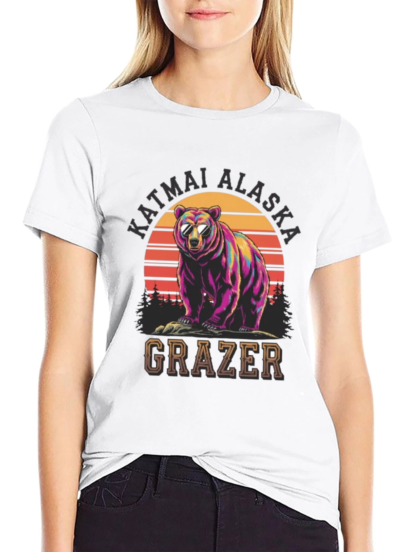 Black Katmai Alaska Bear Grazer Graphic T-Shirt view 9