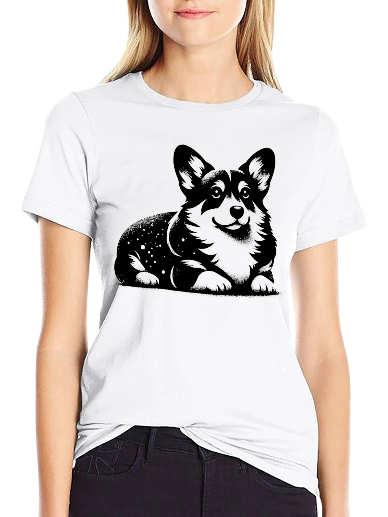 Black Corgi Dog Graphic Print Black T-Shirt view 9