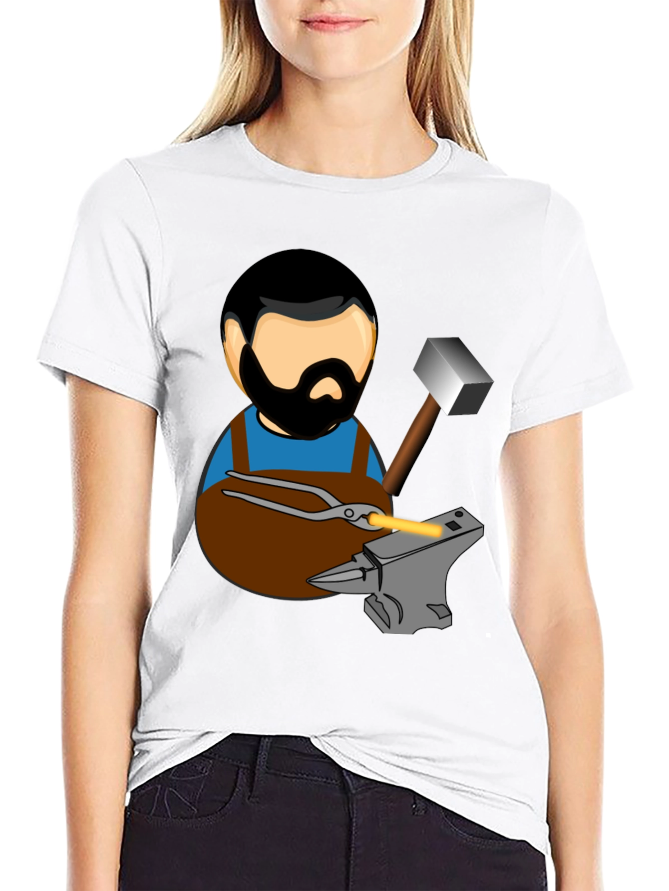 Black Blacksmith T-Shirt Cartoon Anvil Hammer Forge view 9