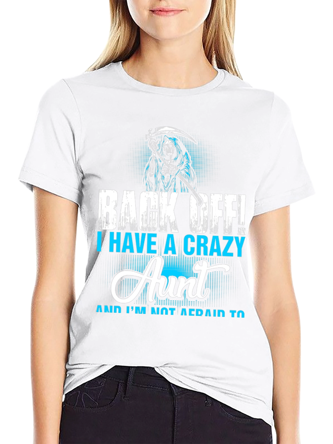 Black Crazy Aunt T-Shirt - Grim Reaper Design view 9