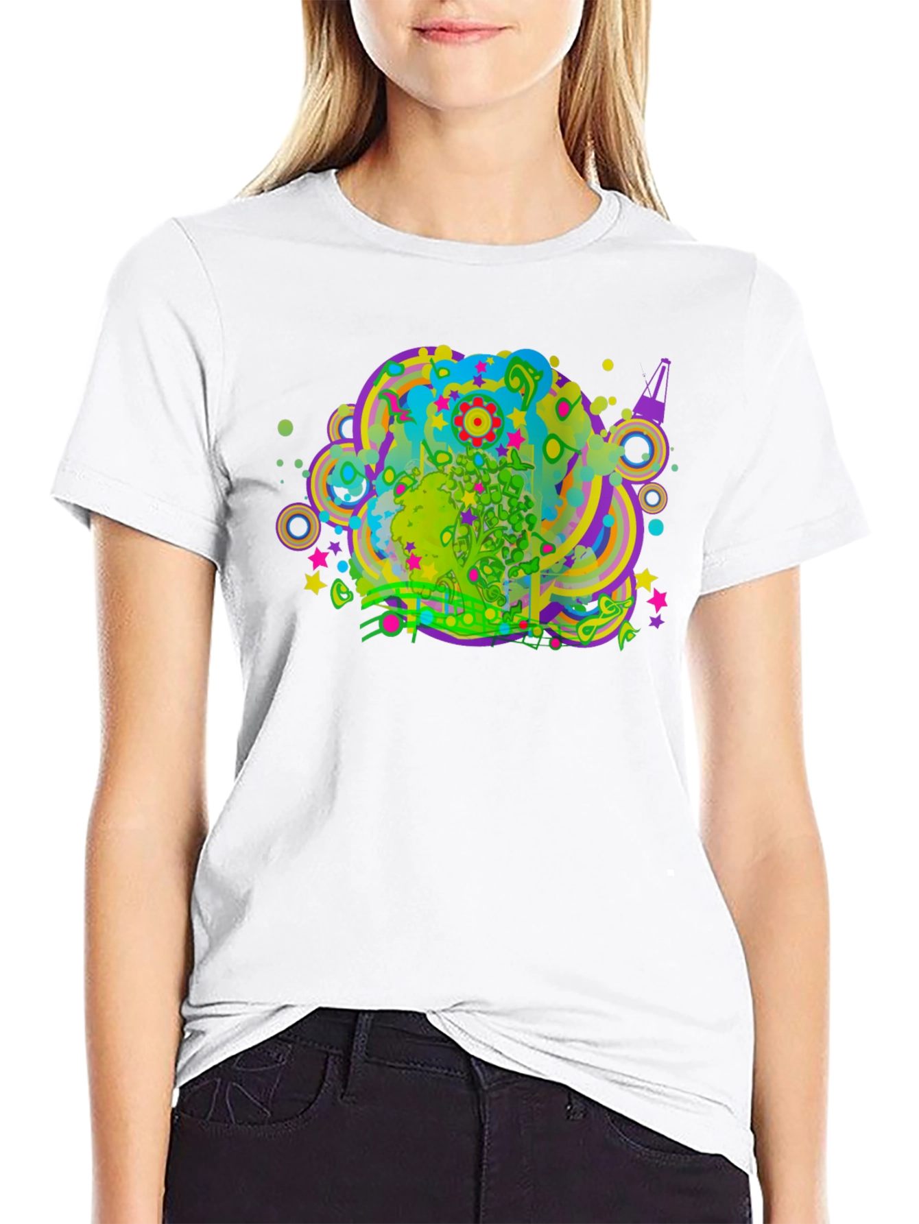 Black Psychedelic Graphic Print Black T-Shirt view 9