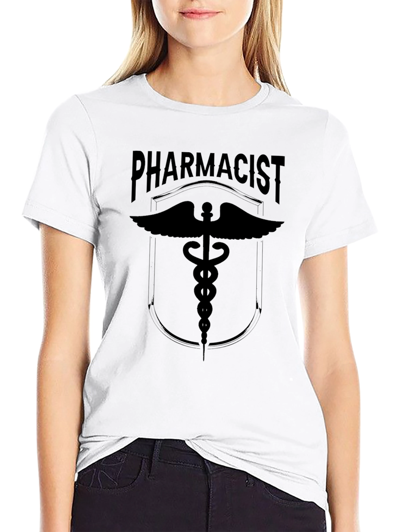 Black Pharmacist Caduceus Symbol Graphic Tee - Black Cotton Shirt view 9
