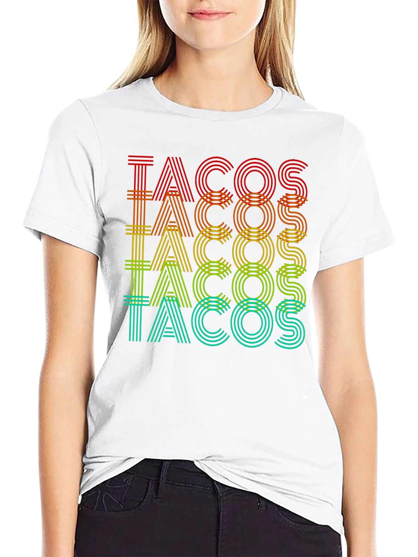 Black Tacos Graphic Print Crew Neck T-Shirt view 9