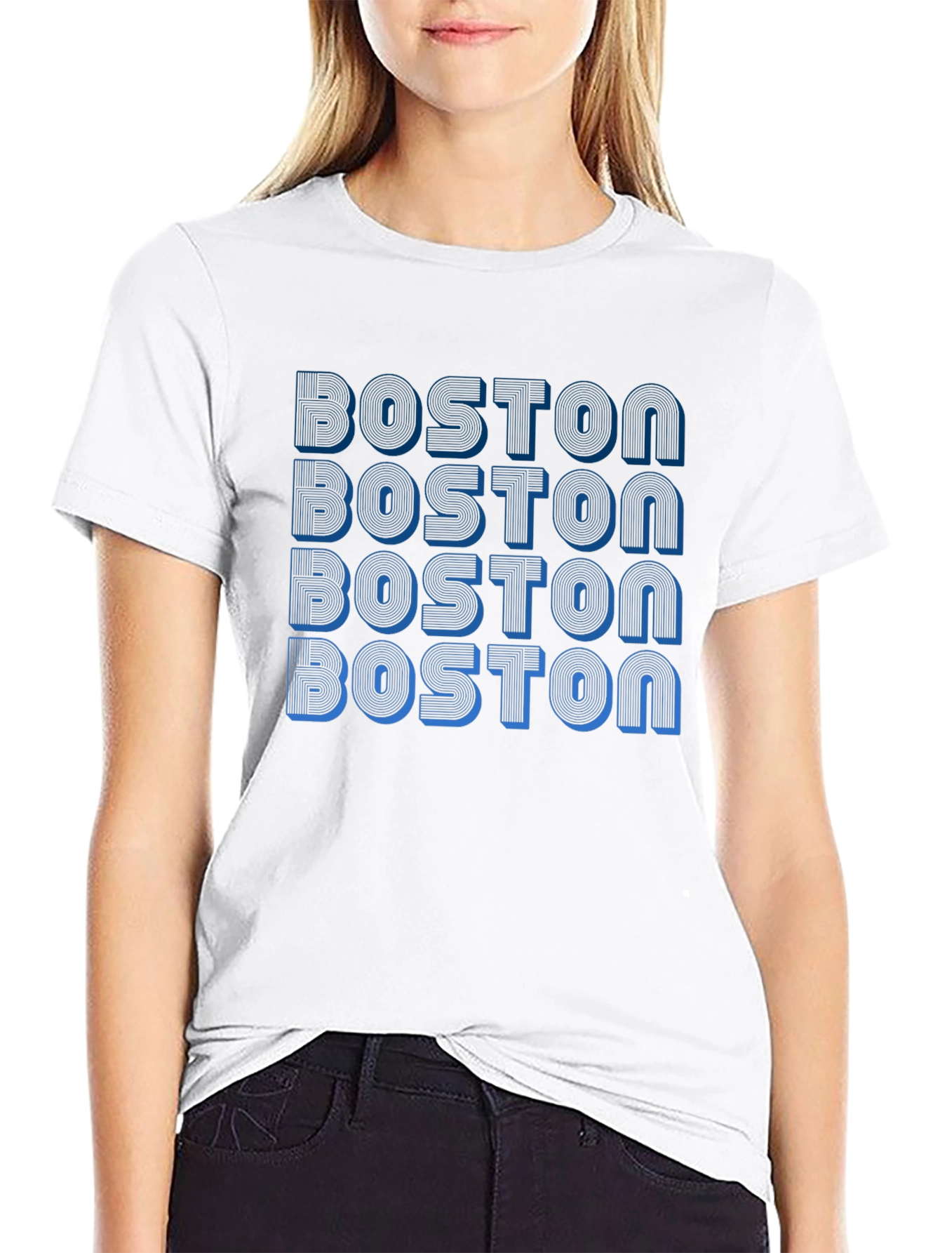 Black Boston Text Graphic Tee - Comfort Fit Cotton T-Shirt view 9