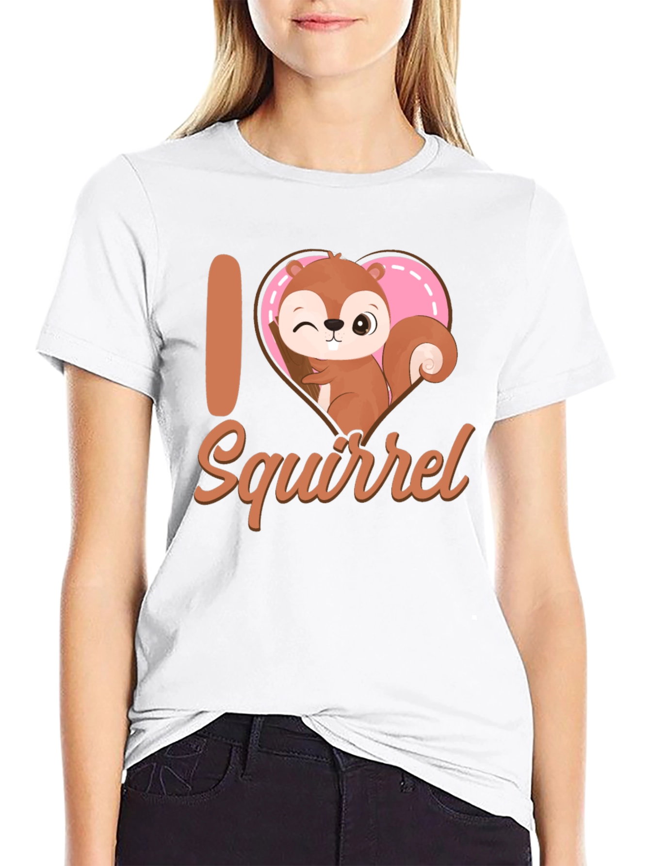 Black I Heart Squirrel T-Shirt Cute Cartoon Tee view 9