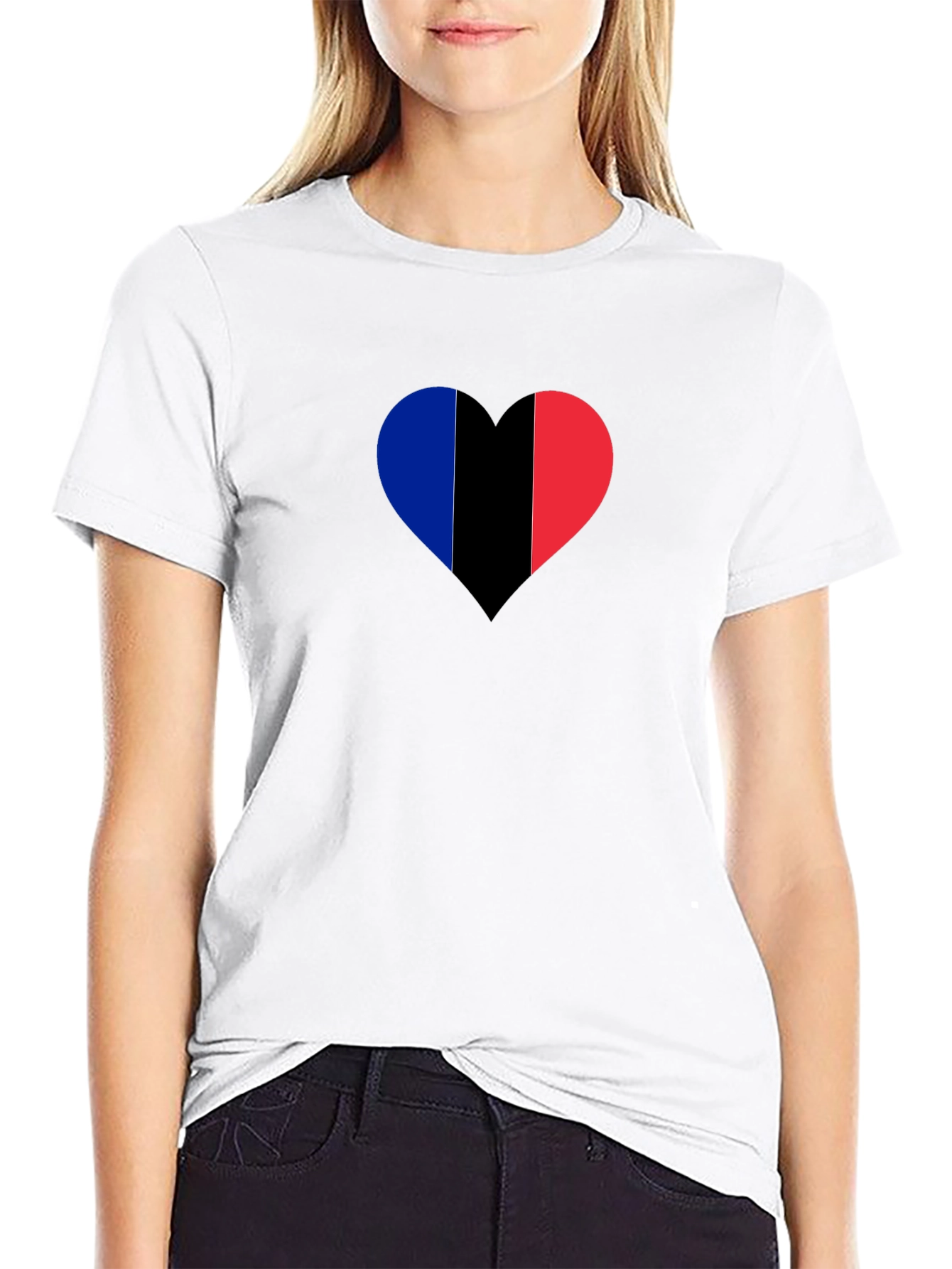 Black Heart France Flag Graphic Black T-Shirt view 9