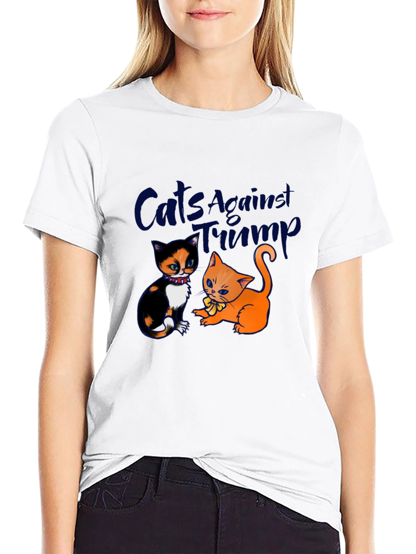 Black Cats Against Trump Novelty Graphic Tee view 9