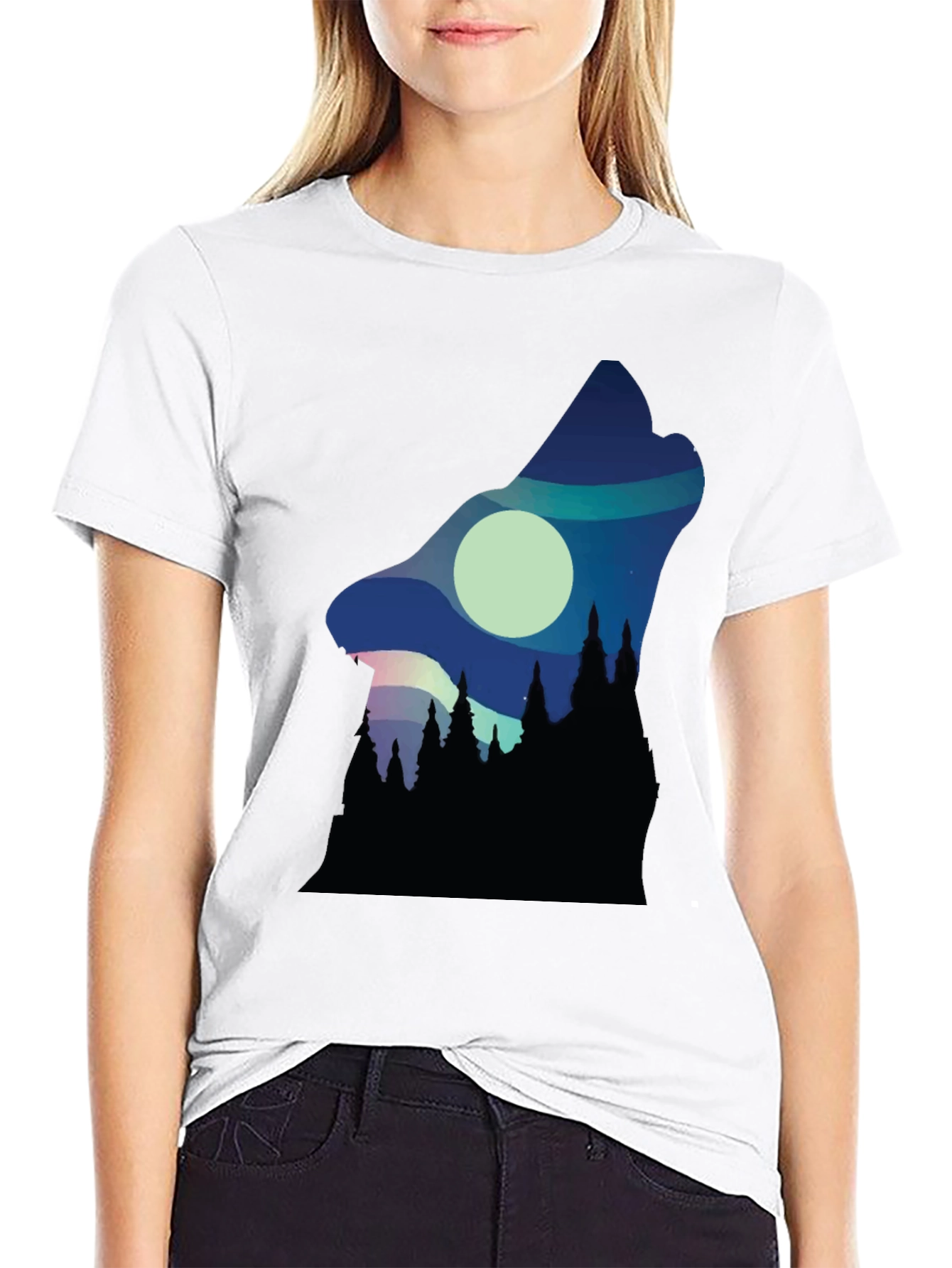 Black Wolf Howl Silhouette Graphic Tee - Black view 9