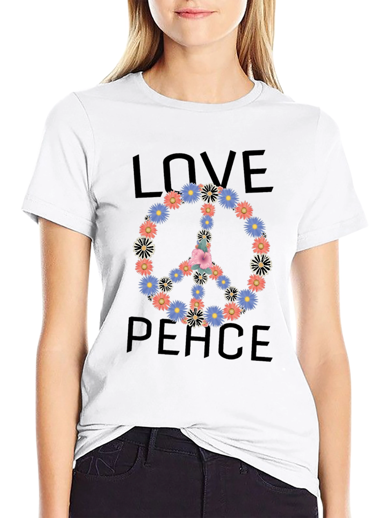 Black Love & Peace Floral T-Shirt view 9
