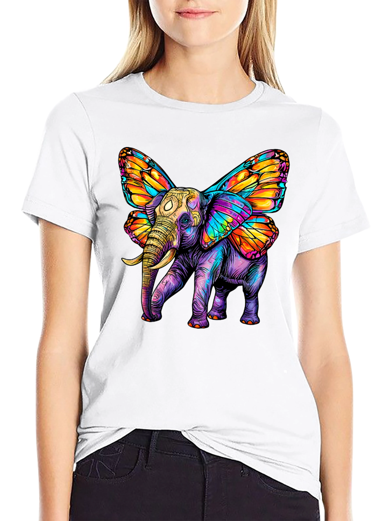 Black Butterfly Winged Elephant Graphic Tee view 9