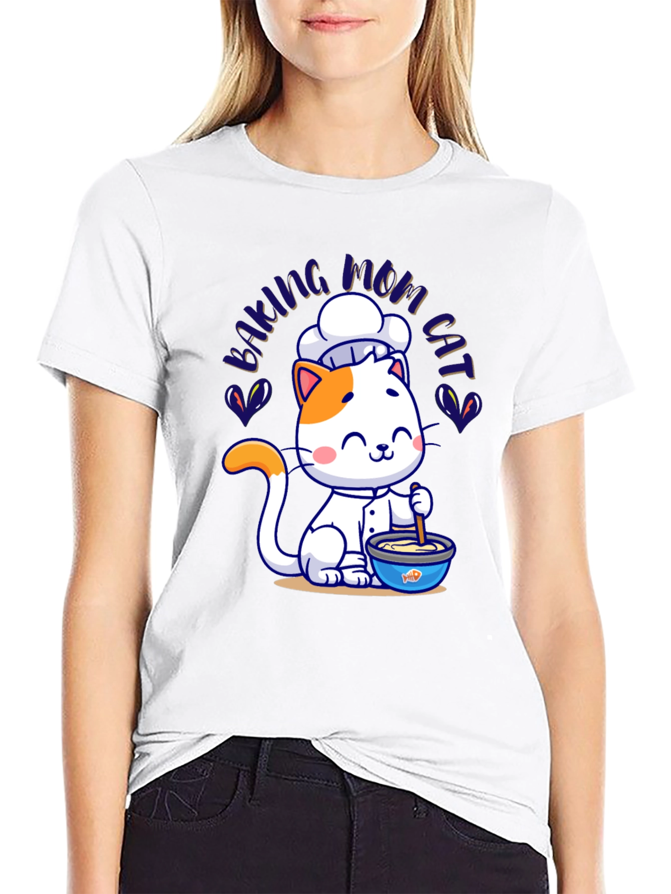 Black Baking Mom Cat T-Shirt - Cute Chef Kitten Design view 9