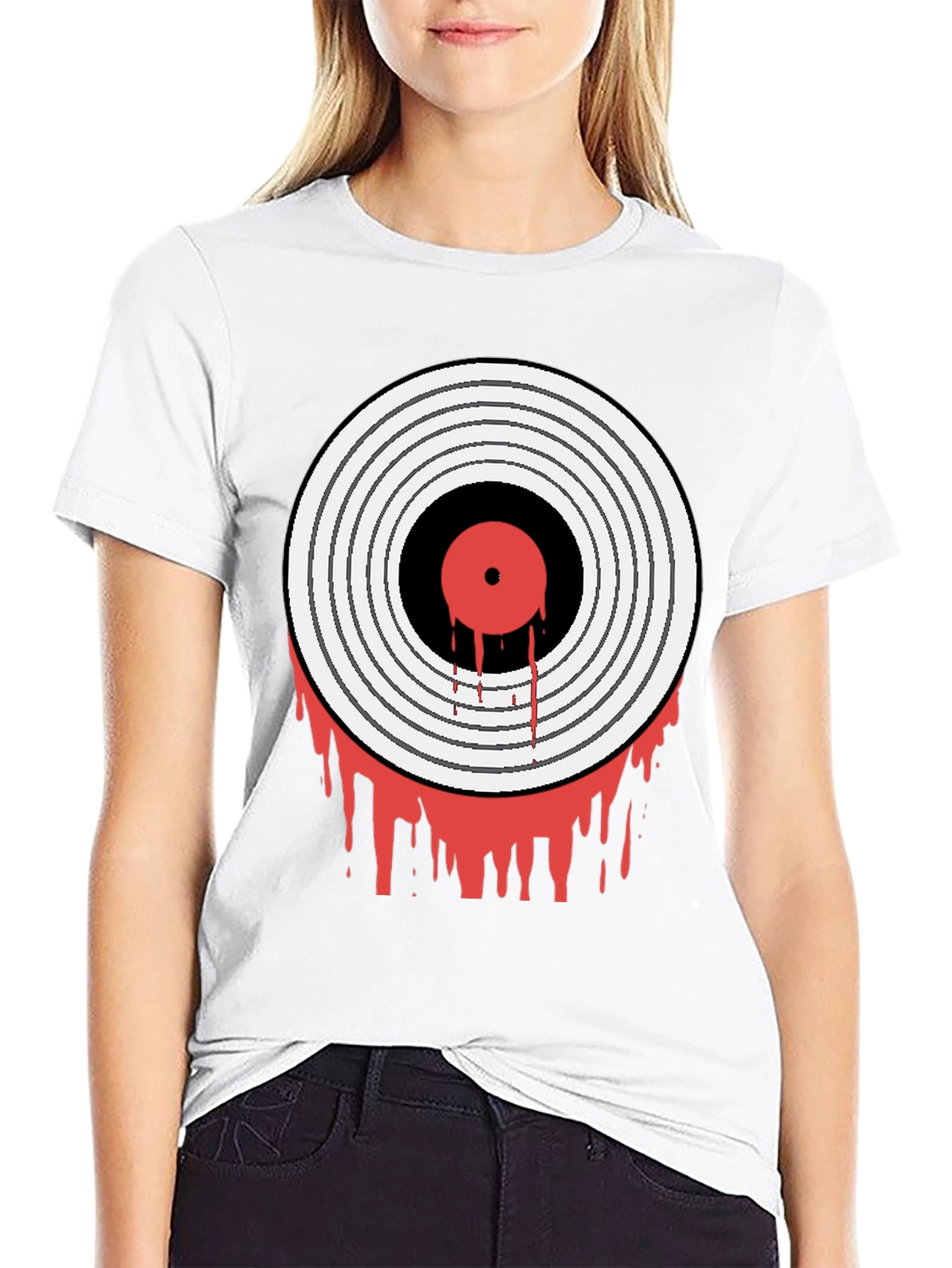 Black Bloody Vinyl Record Graphic Tee - Rock Music Shirt view 9