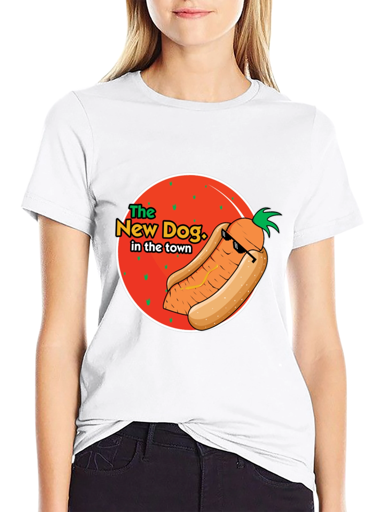 Black The New Dog in Town T-Shirt - Funny Carrot Hot Dog Graphic Tee view 9