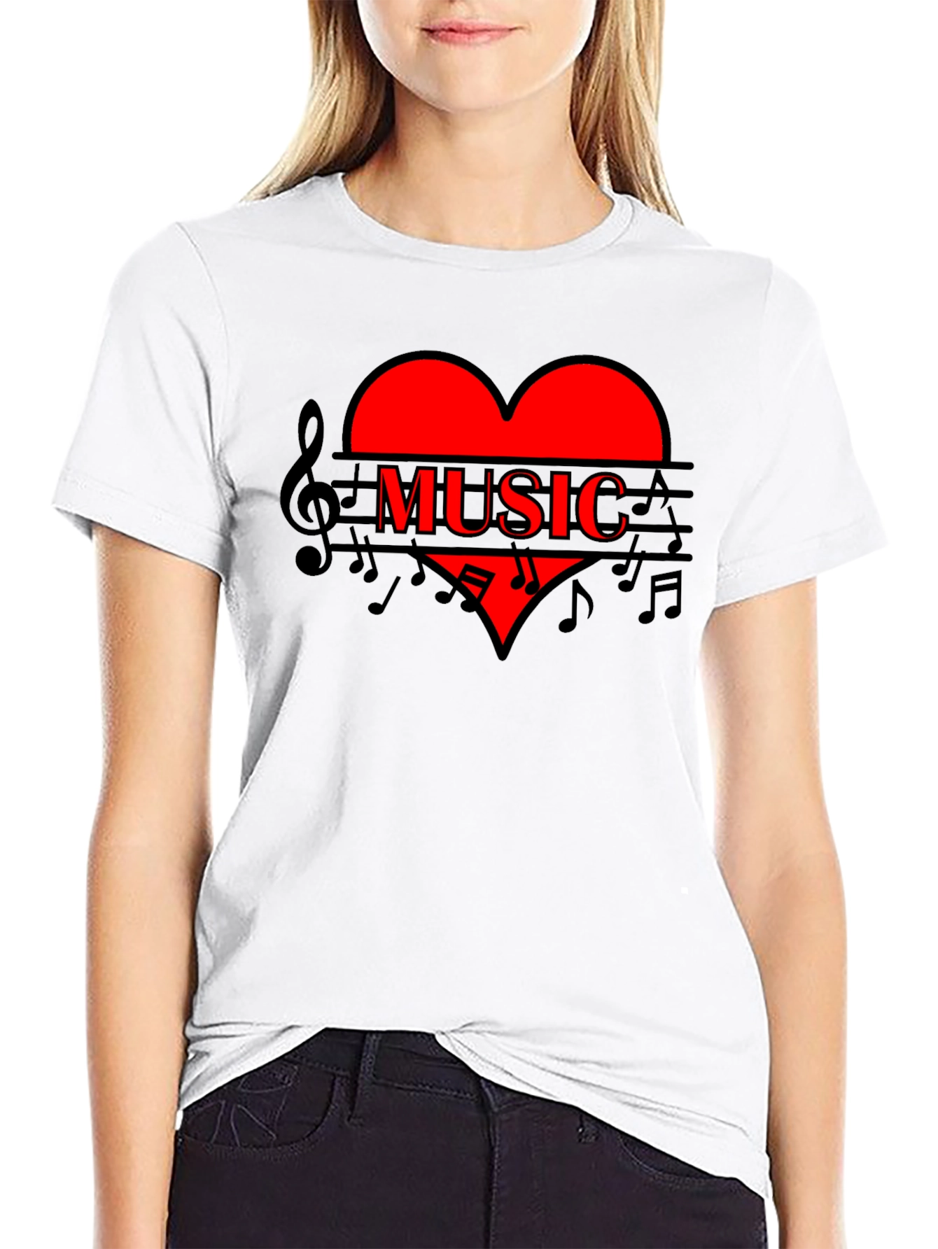 Black Music Heart T-Shirt - Stylish Graphic Tee view 9