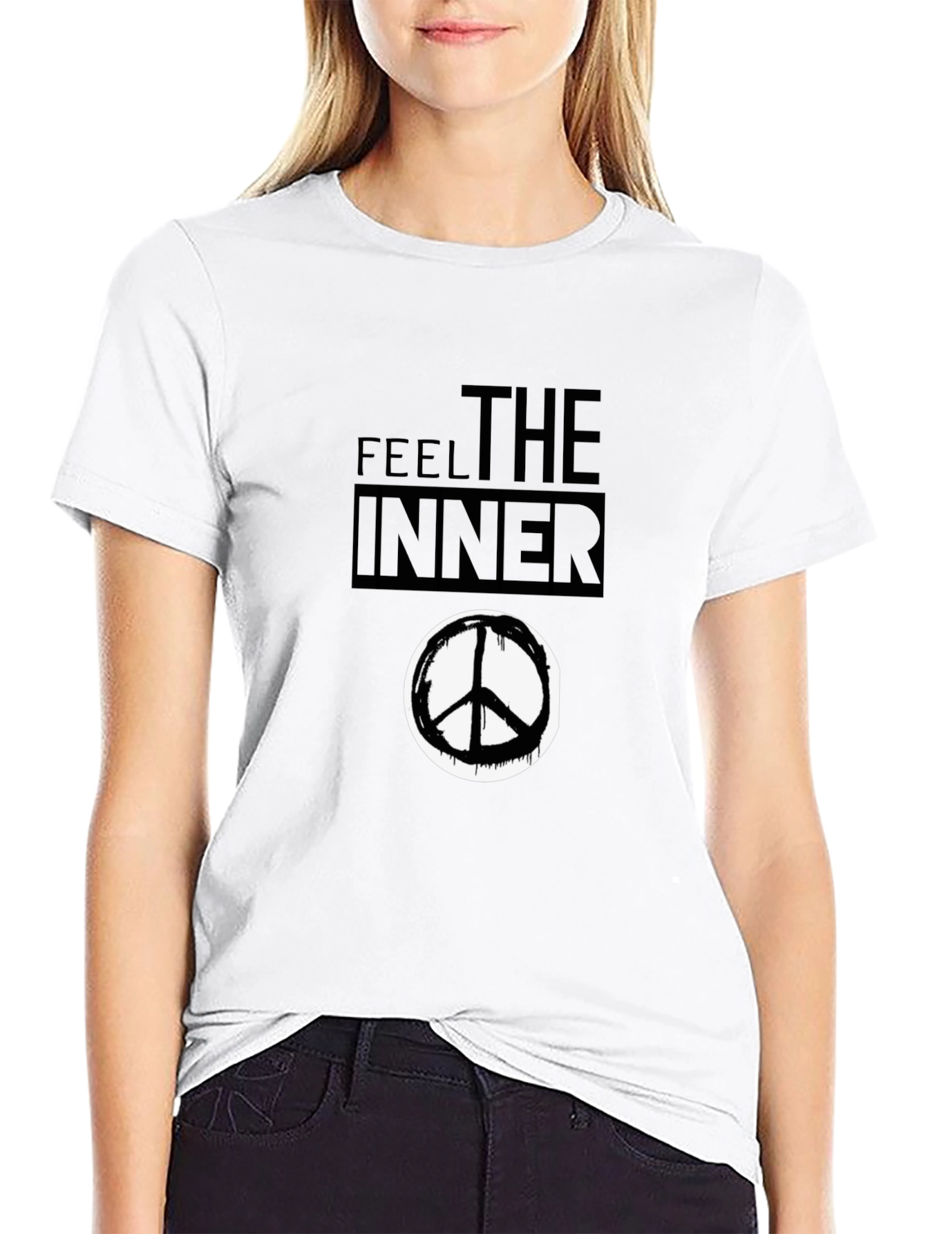 Black Feel the Inner Peace Black Graphic T-Shirt view 9
