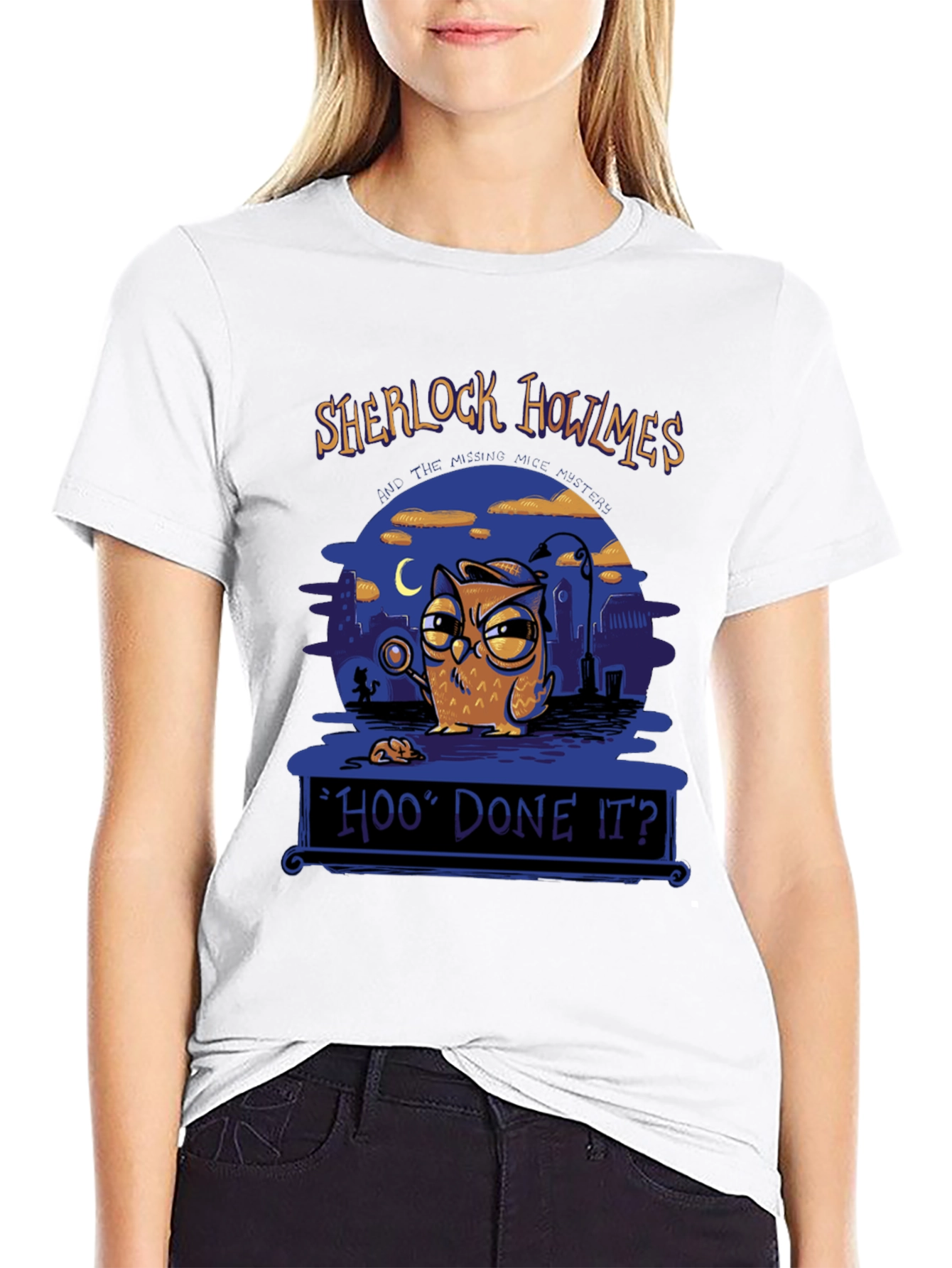 Black Sherlock Howlmes T-Shirt - Owl Detective Tee view 9