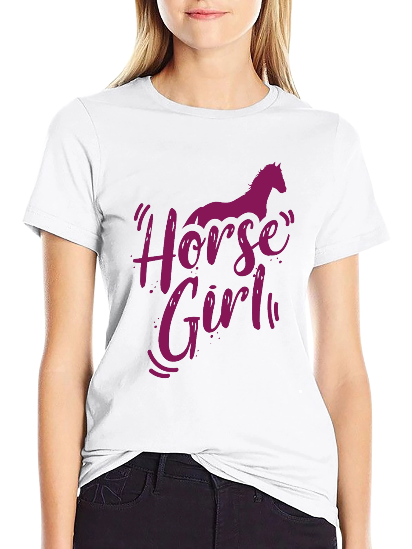 Black Horse Girl Graphic Tee - Unisex Black Cotton T-Shirt view 9