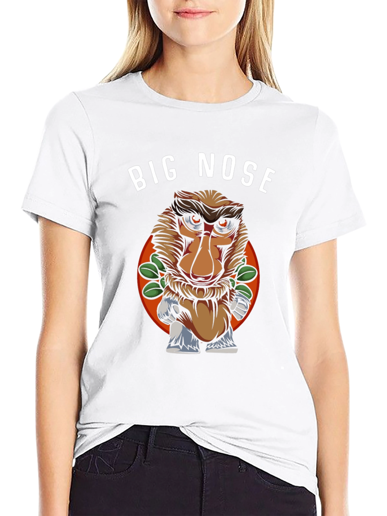 Black Big Nose Monkey Graphic T-Shirt - Unique Humor Tee view 9