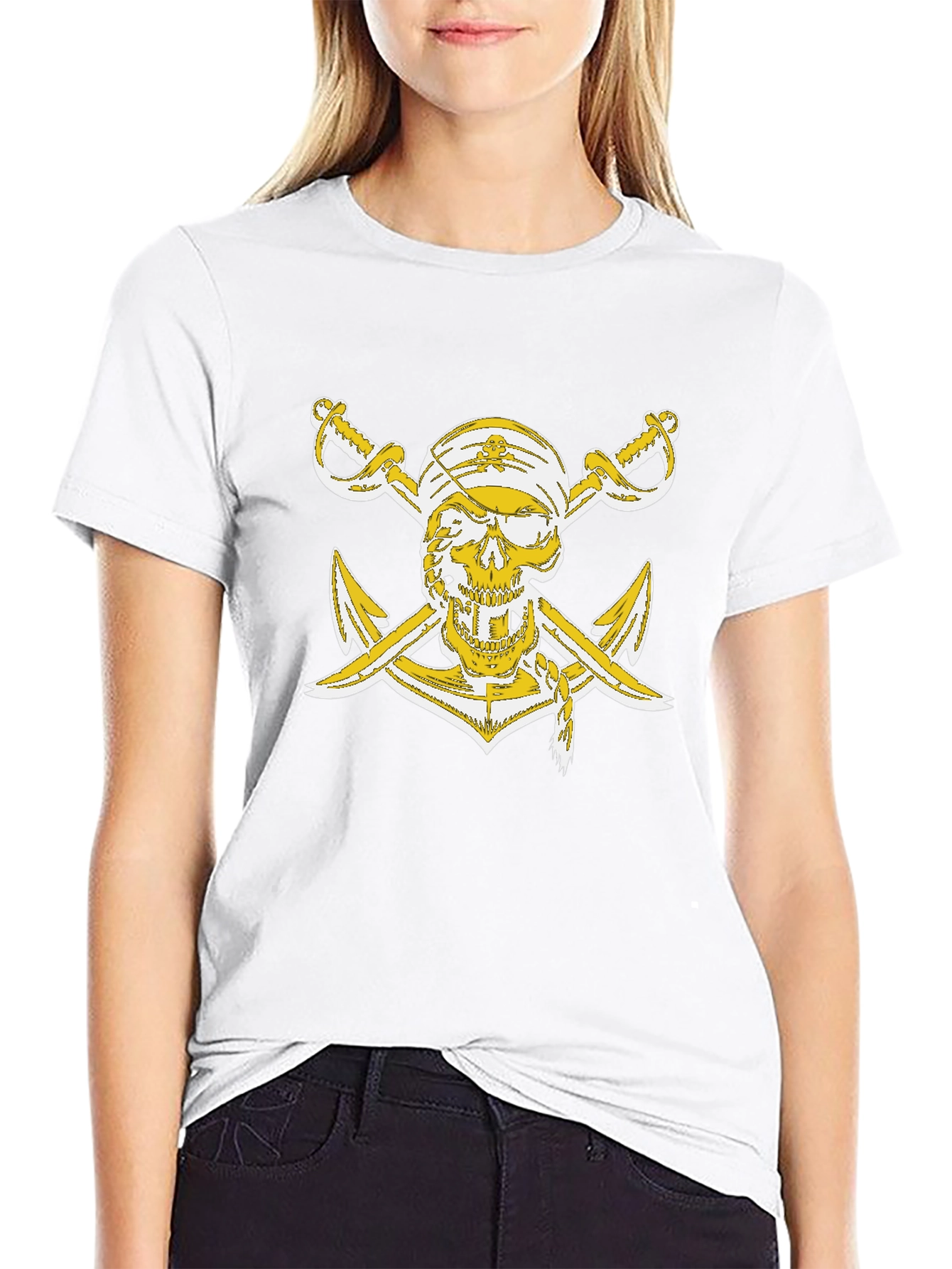 Black Pirate Skull Anchor Graphic T-Shirt view 9