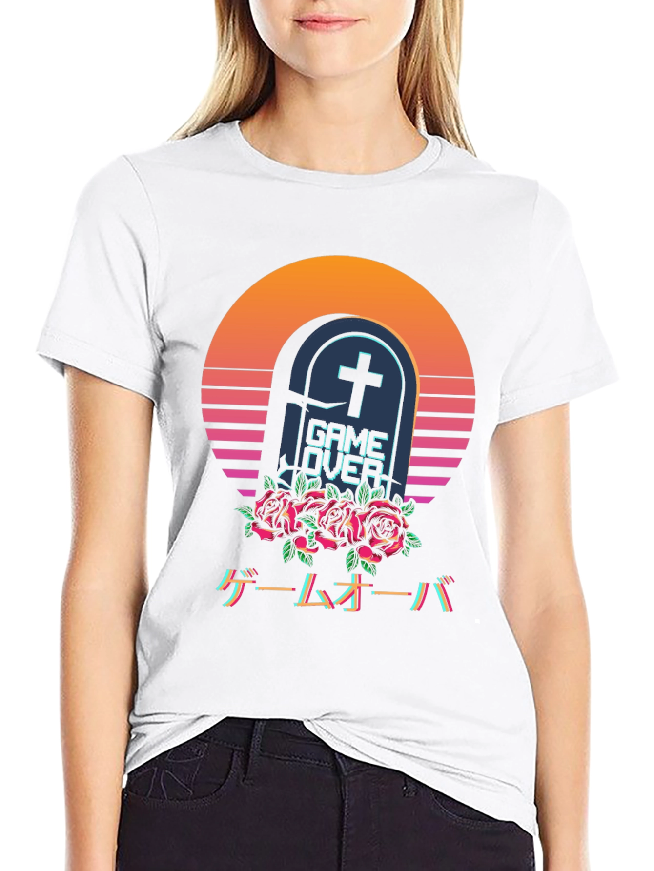 Black Game Over Tombstone T-Shirt - Vaporwave Aesthetic view 9