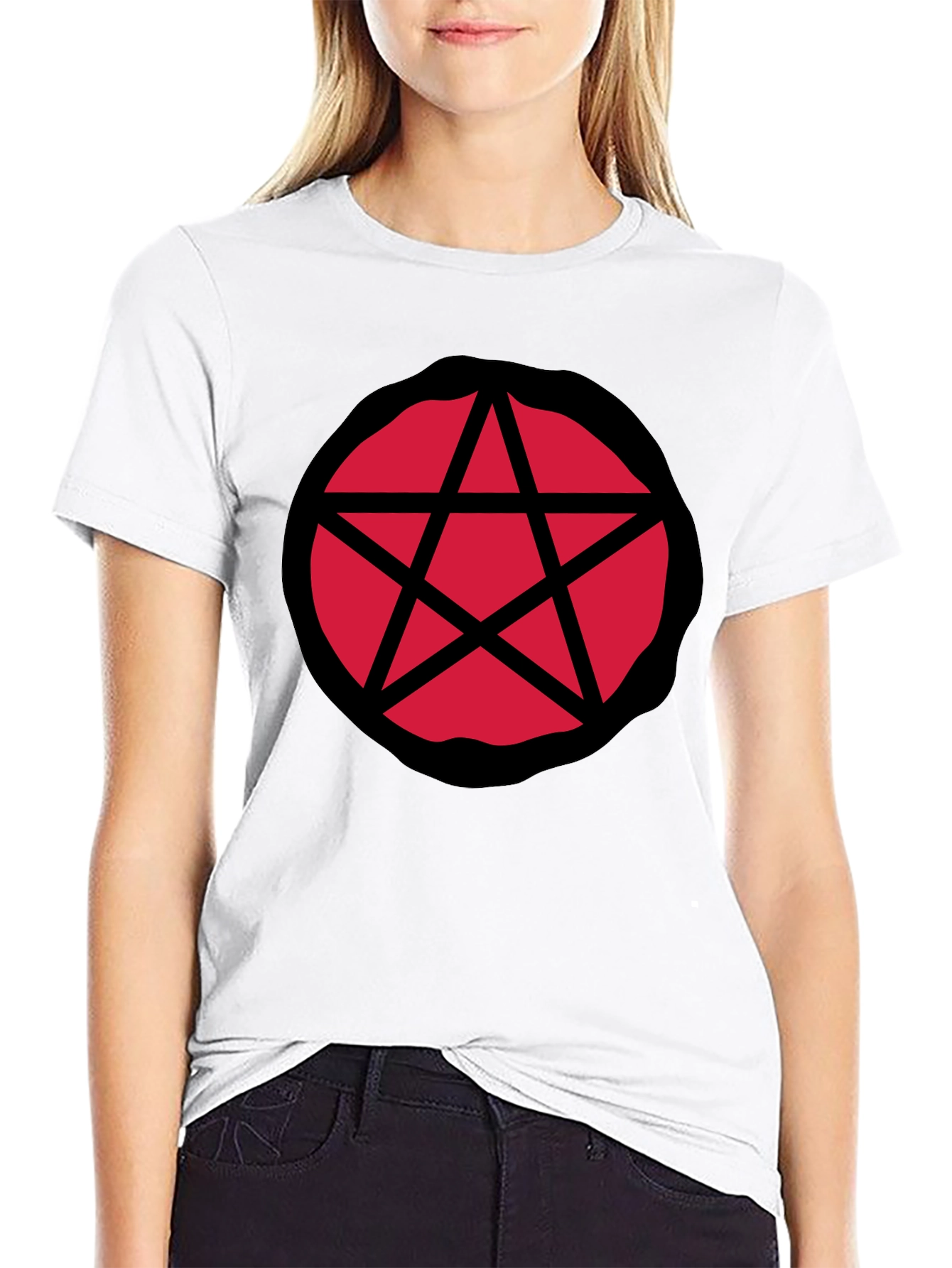 Black Red Pentagram Graphic Black T-Shirt view 9
