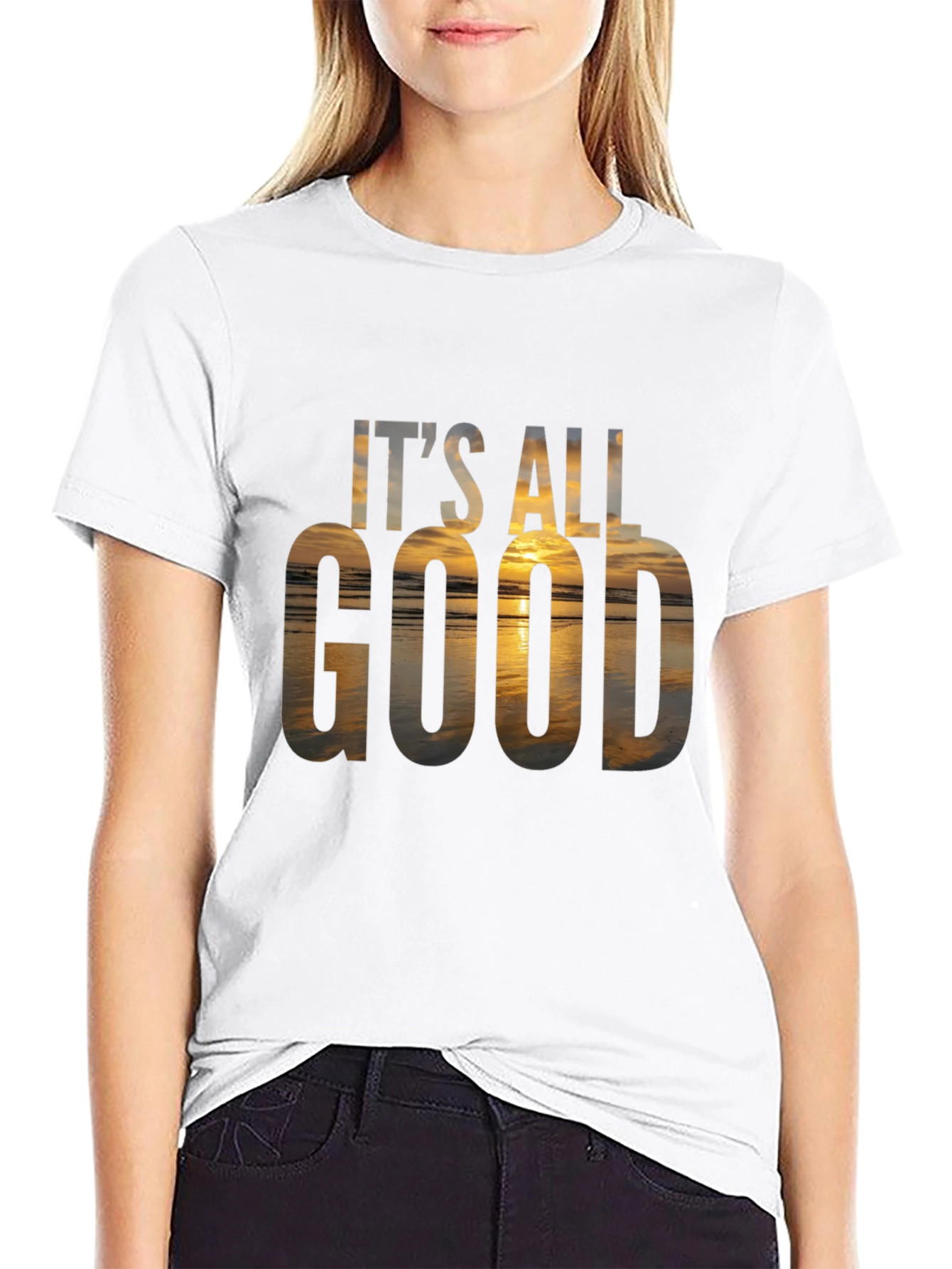 Black It's All Good Graphic Tee - Beach Sunset T-Shirt view 9