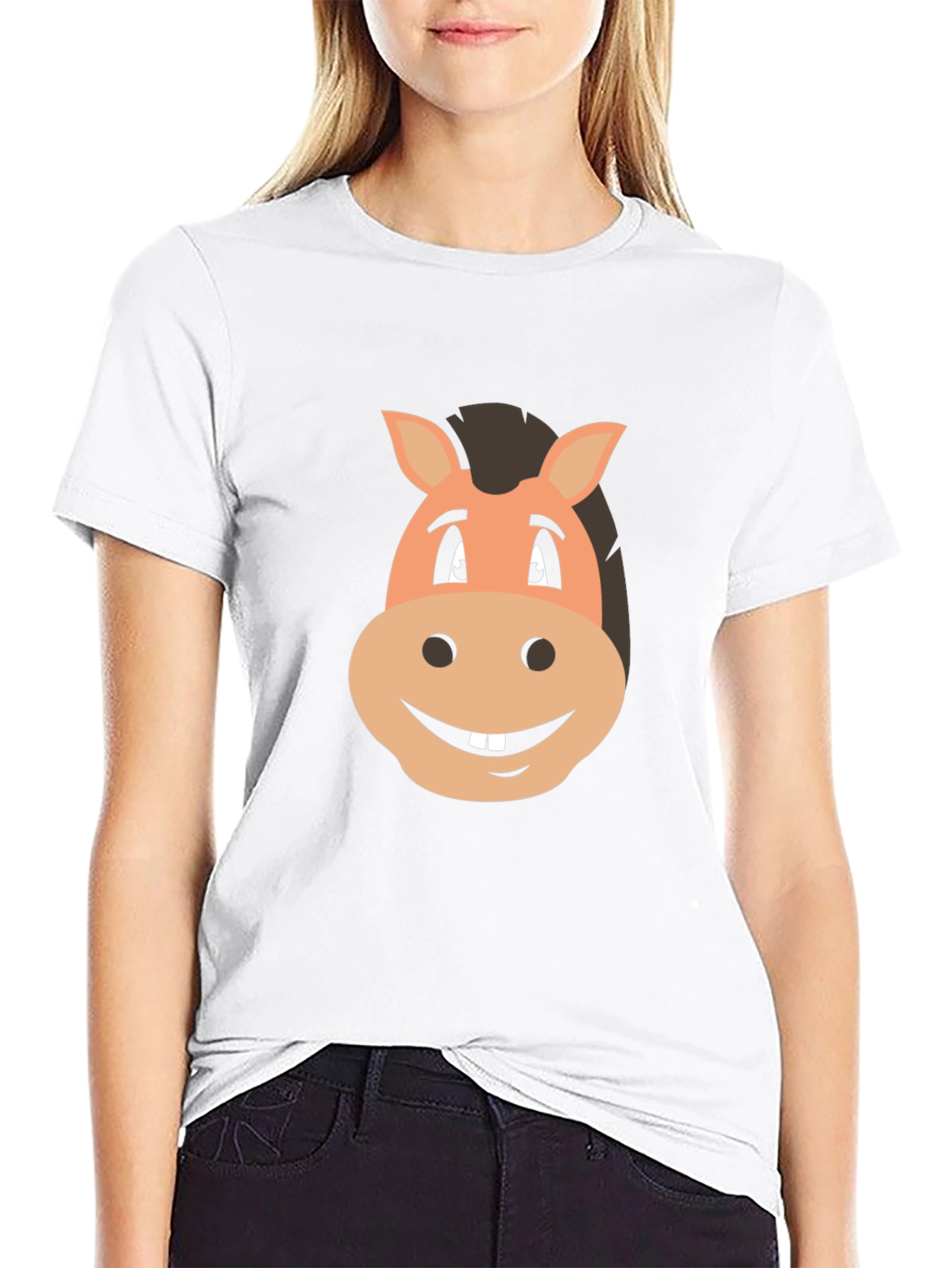 Black Funny Horse Cartoon Graphic Tee view 9