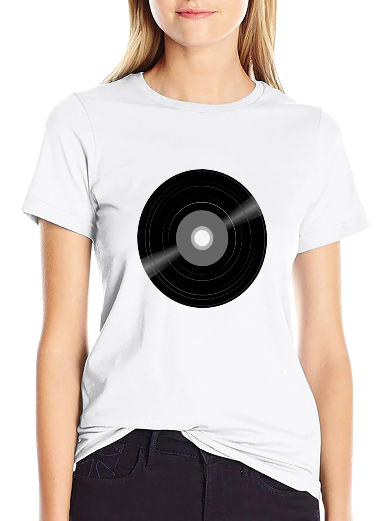 Black Retro Vinyl Record Graphic Tee - Black view 9