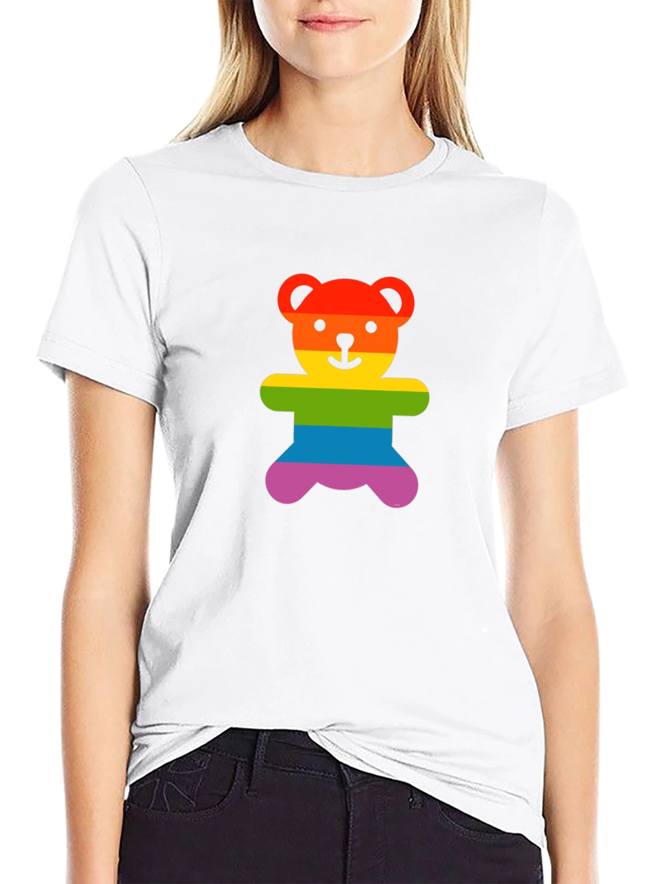 Black Rainbow Teddy Bear Graphic Tee - Pride Shirt view 9
