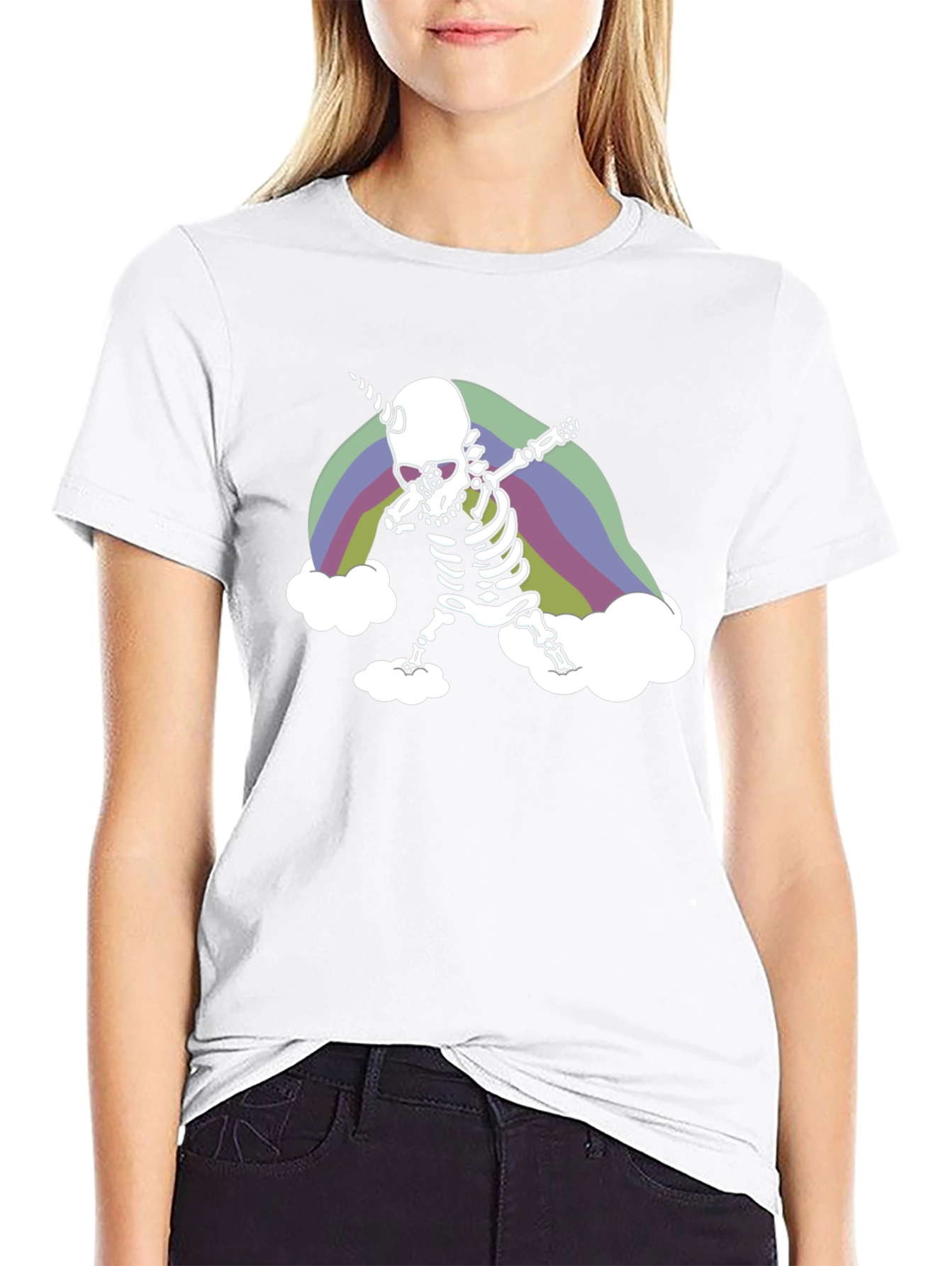 Black Dabbing Skeleton Unicorn Rainbow Graphic Tee view 9