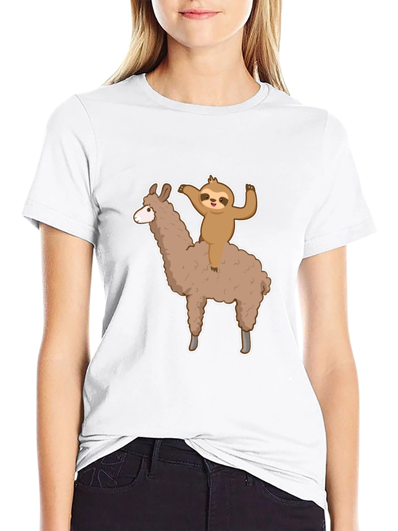Black Sloth Riding Llama Graphic Tee - Men's Black T-Shirt view 9