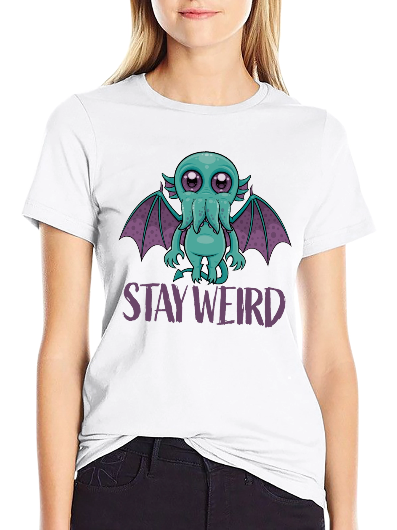 Black Stay Weird Cthulhu T-Shirt - Fun Graphic Tee view 9