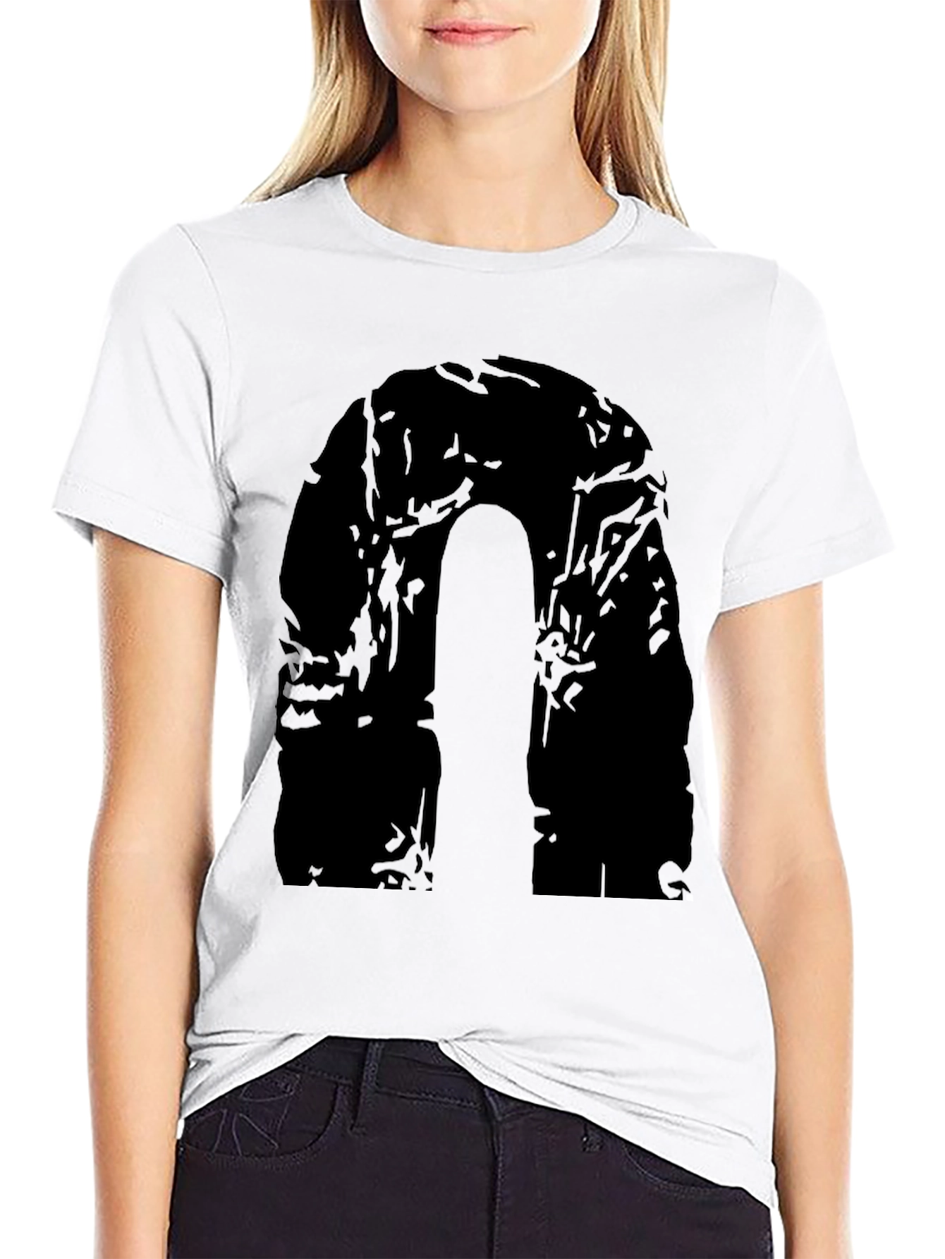 Black Men's Black Graphic Tee - Abstract Arch Design view 9