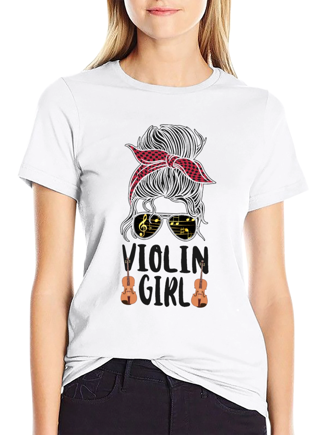 Black Violin Girl T-Shirt - Musician Bandana Tee view 9
