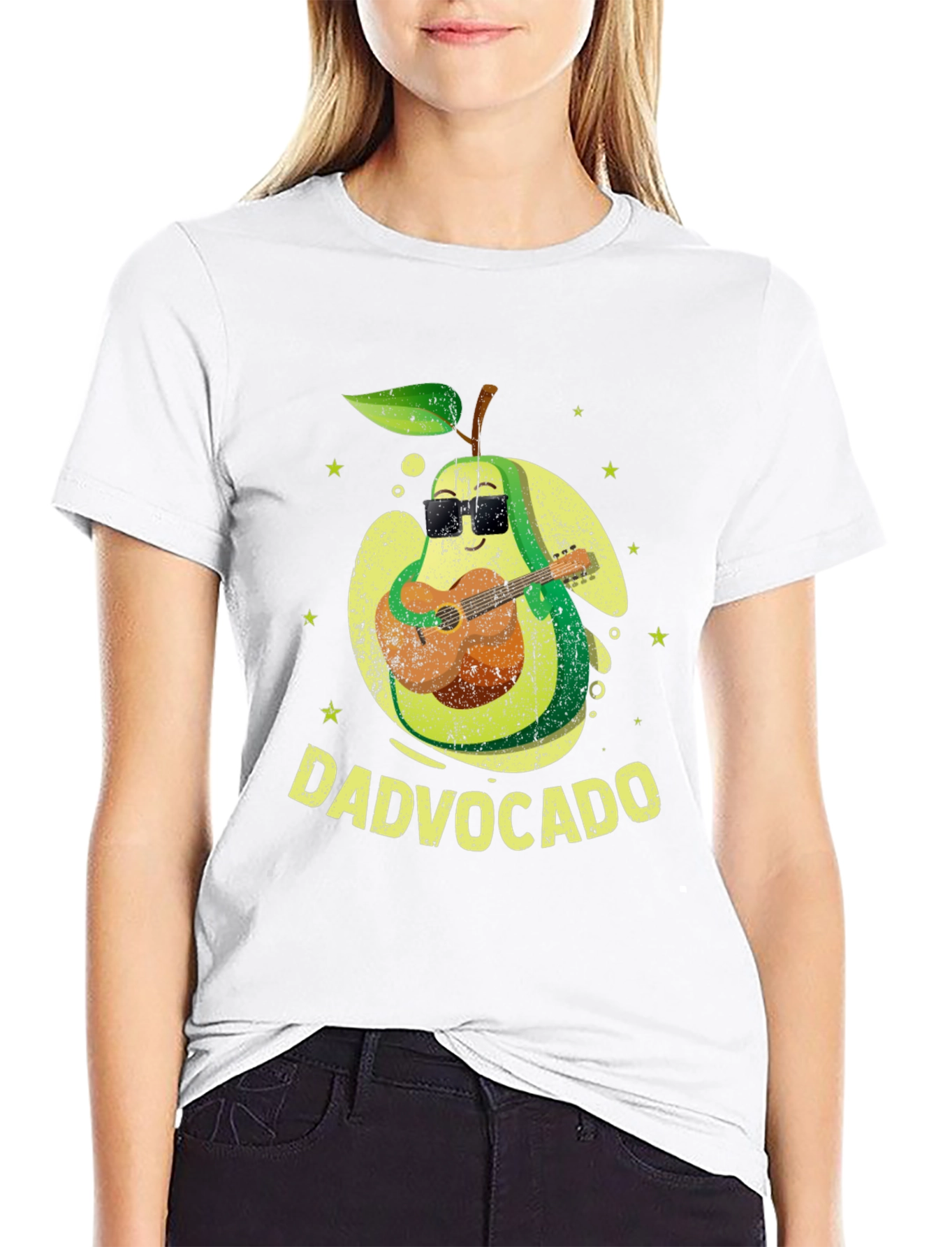 Black Dad-vocado T-Shirt: Avocado Playing Guitar - Fathers Day Tee view 9