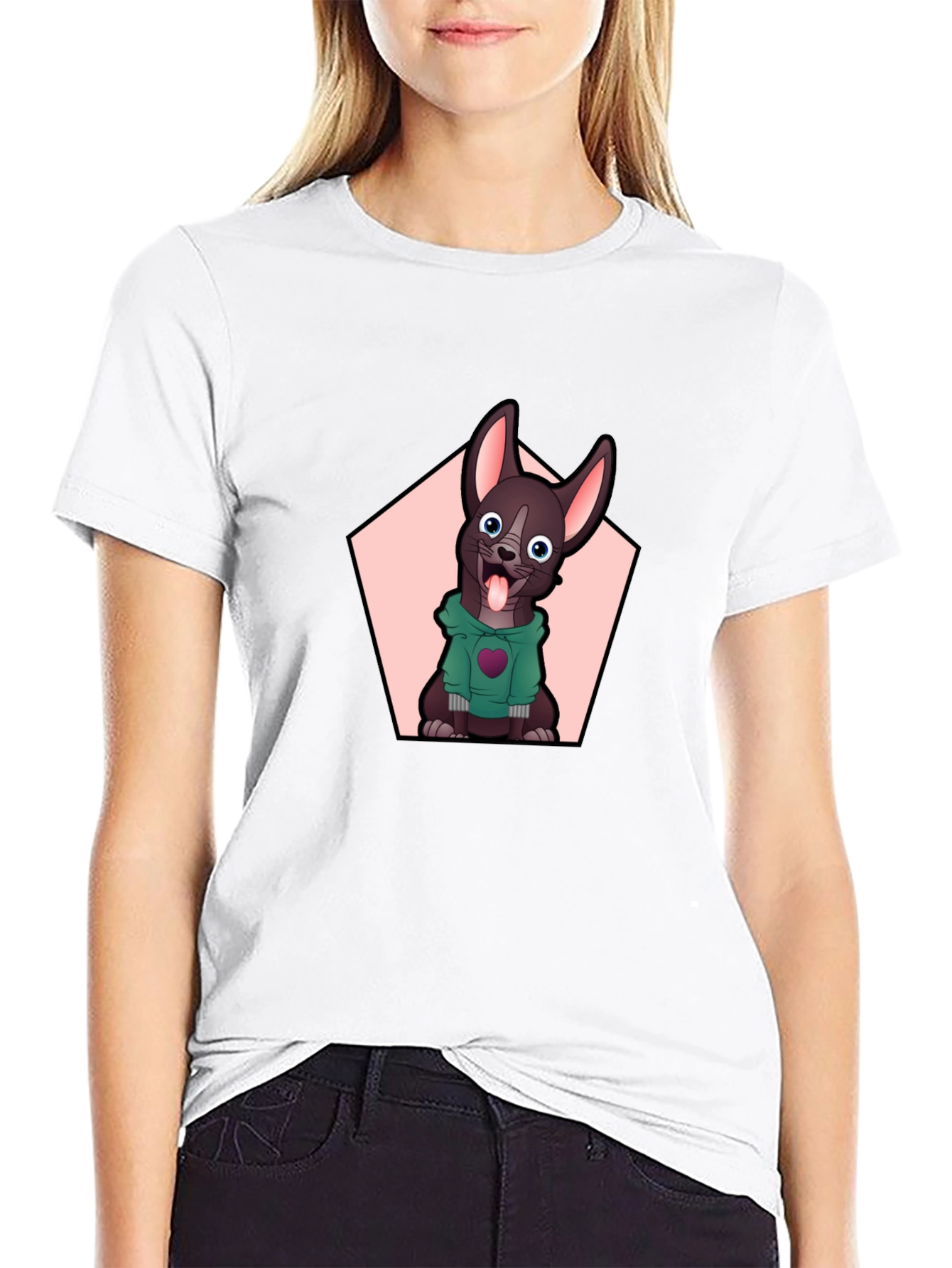 Black Cartoon Dog Graphic Tee - Black Cotton Blend view 9