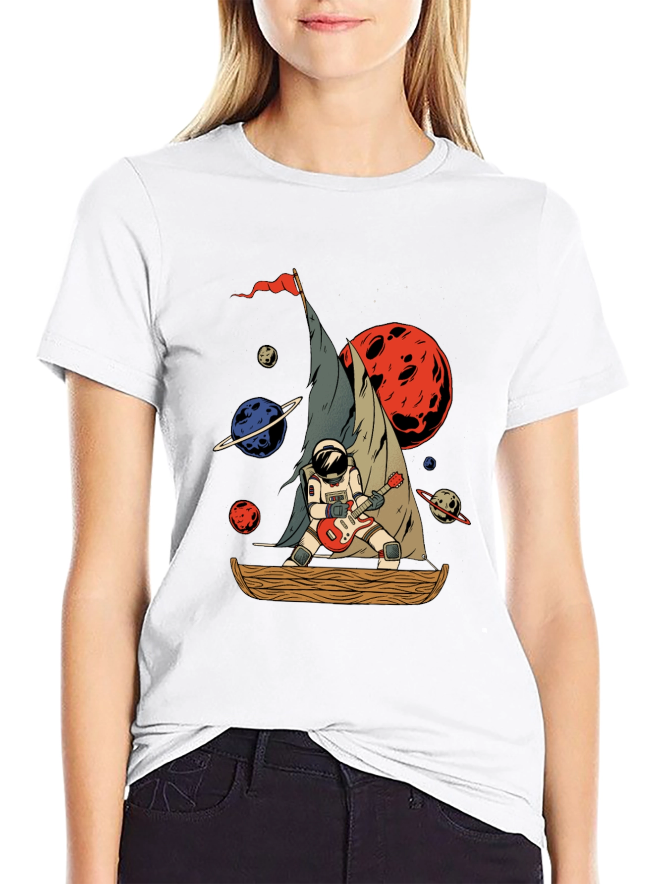 Black Astronaut Guitarist Space T-Shirt view 9