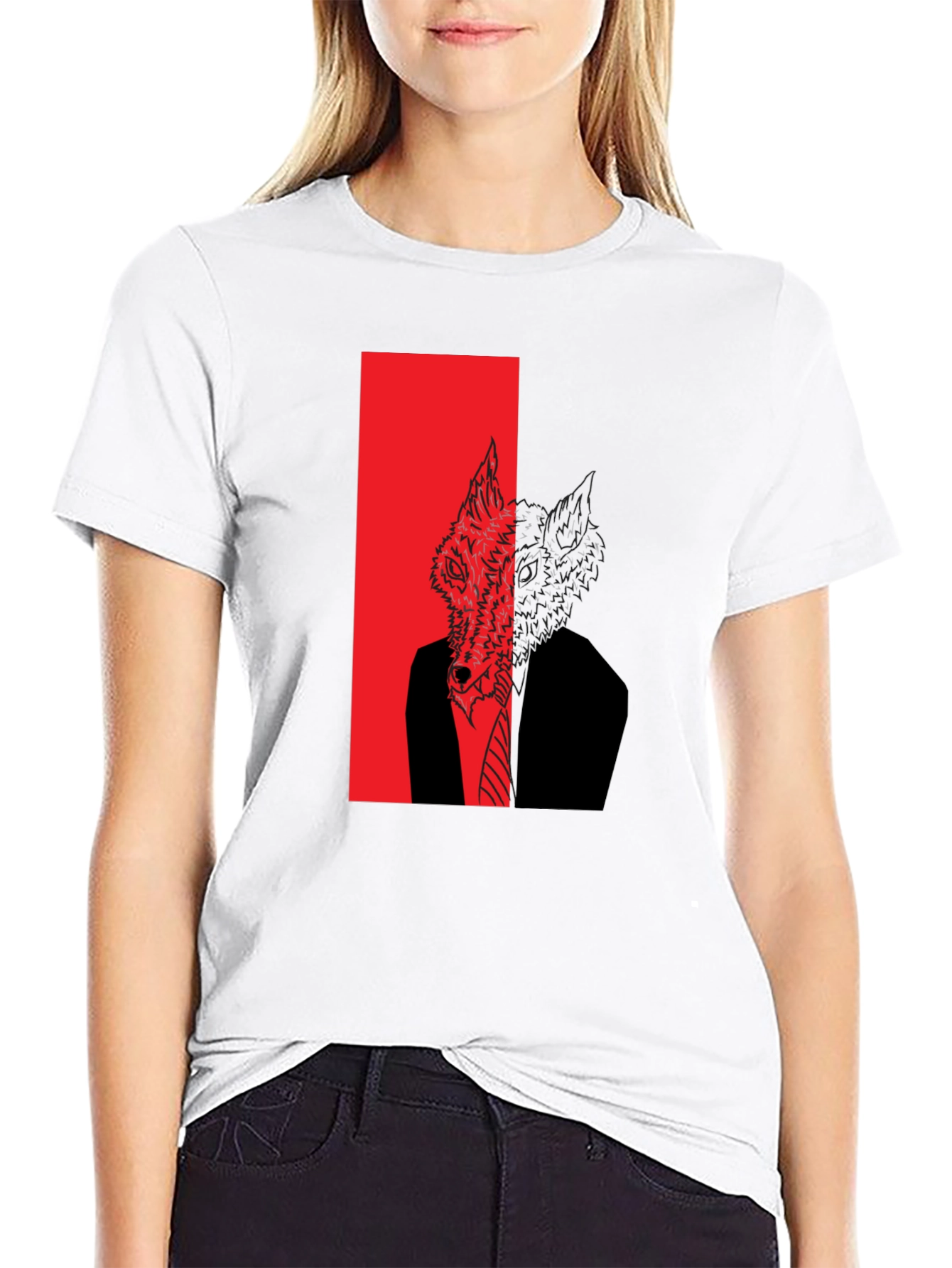 Black Wolf in Suit Graphic Tee - Men's Black T-Shirt view 9