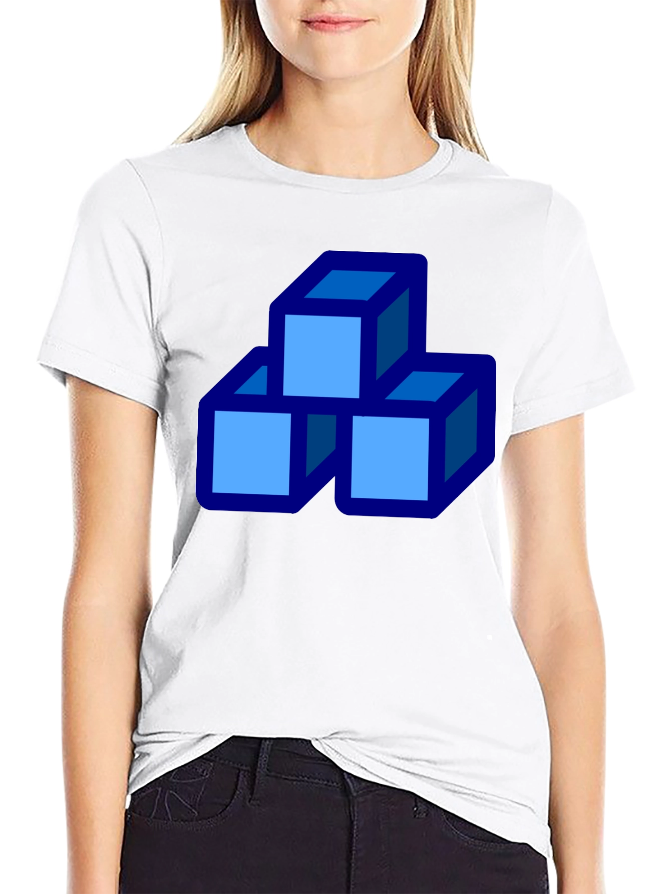 Black Geometric Cube Stack Graphic Tee - Modern Casual Shirt view 9