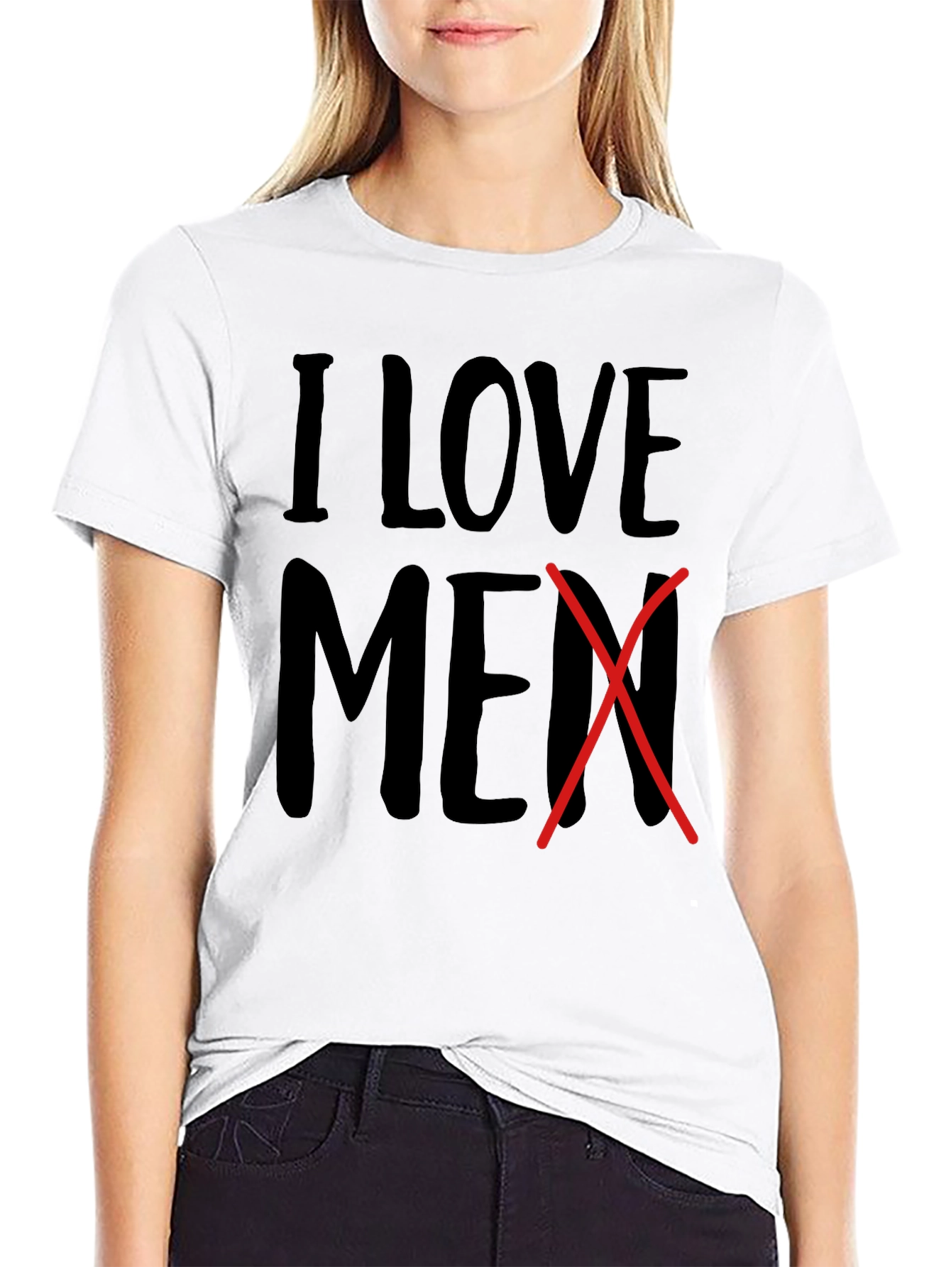 Black I Love Men Crossed Out Novelty T-Shirt view 9