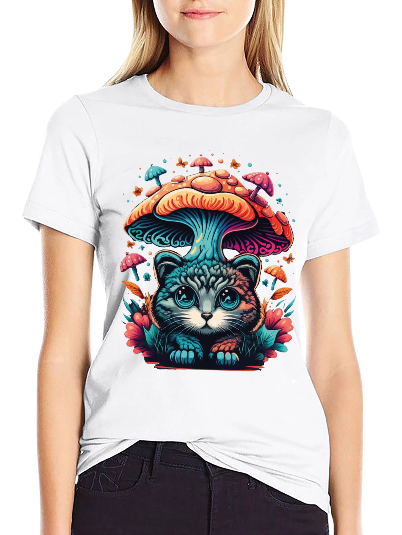 Black Mushroom Cat T-Shirt - Unique Graphic Tee view 9